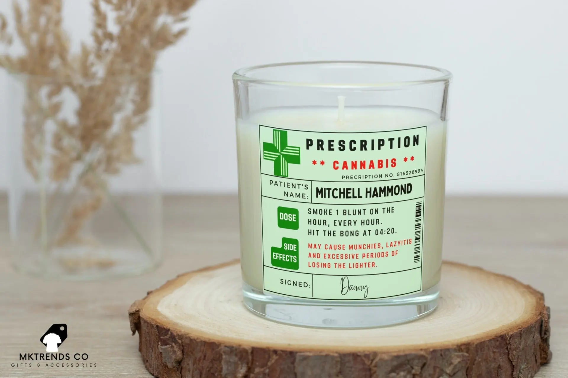 Cannabis Prescription Personalised Candle Weed Smoker MKTrends Co