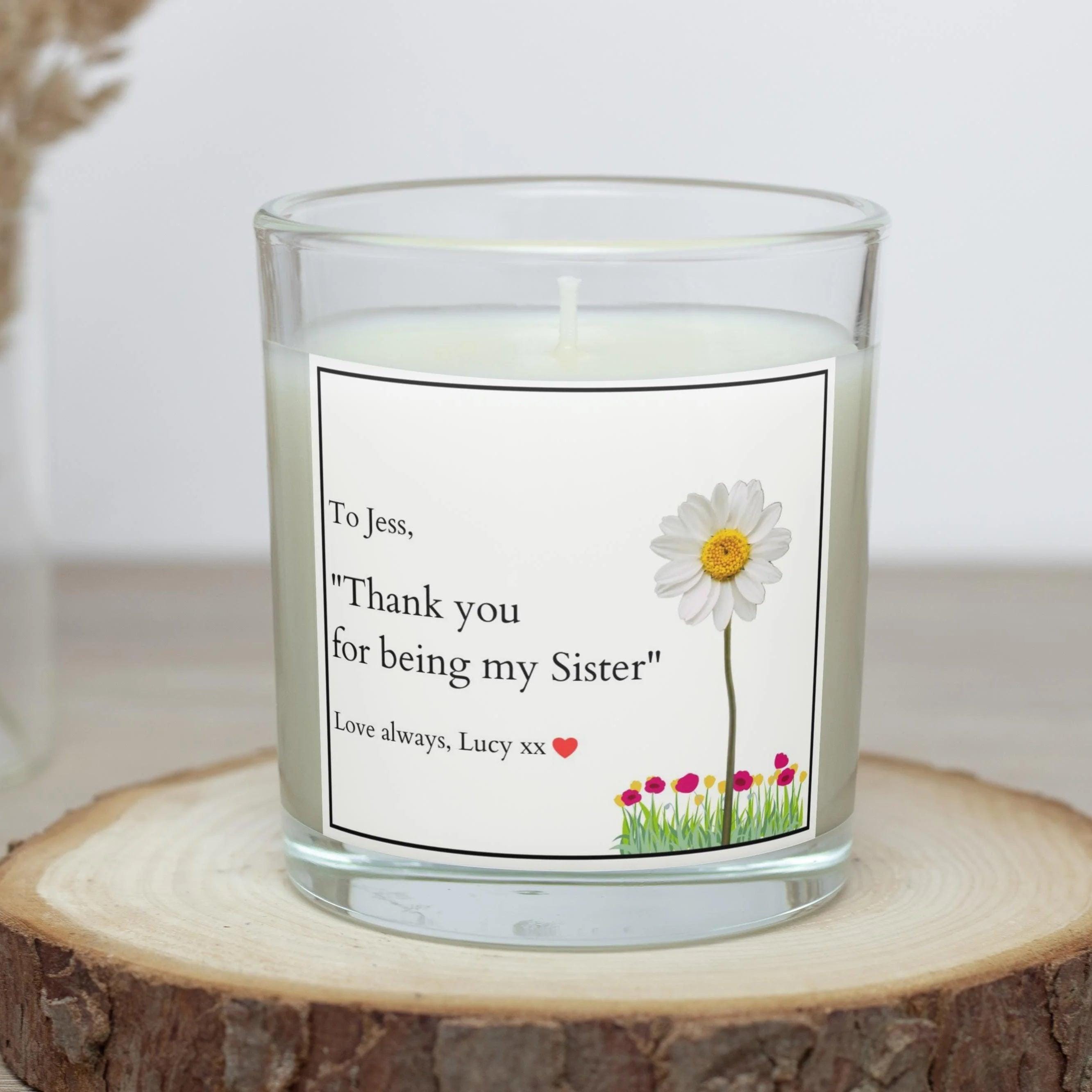 Sister Daisy Message Personalised Candle | Gift for Sister | Any Quote Message Sister Candle | Christmas | Birthday | Sister Appreciation Etsy