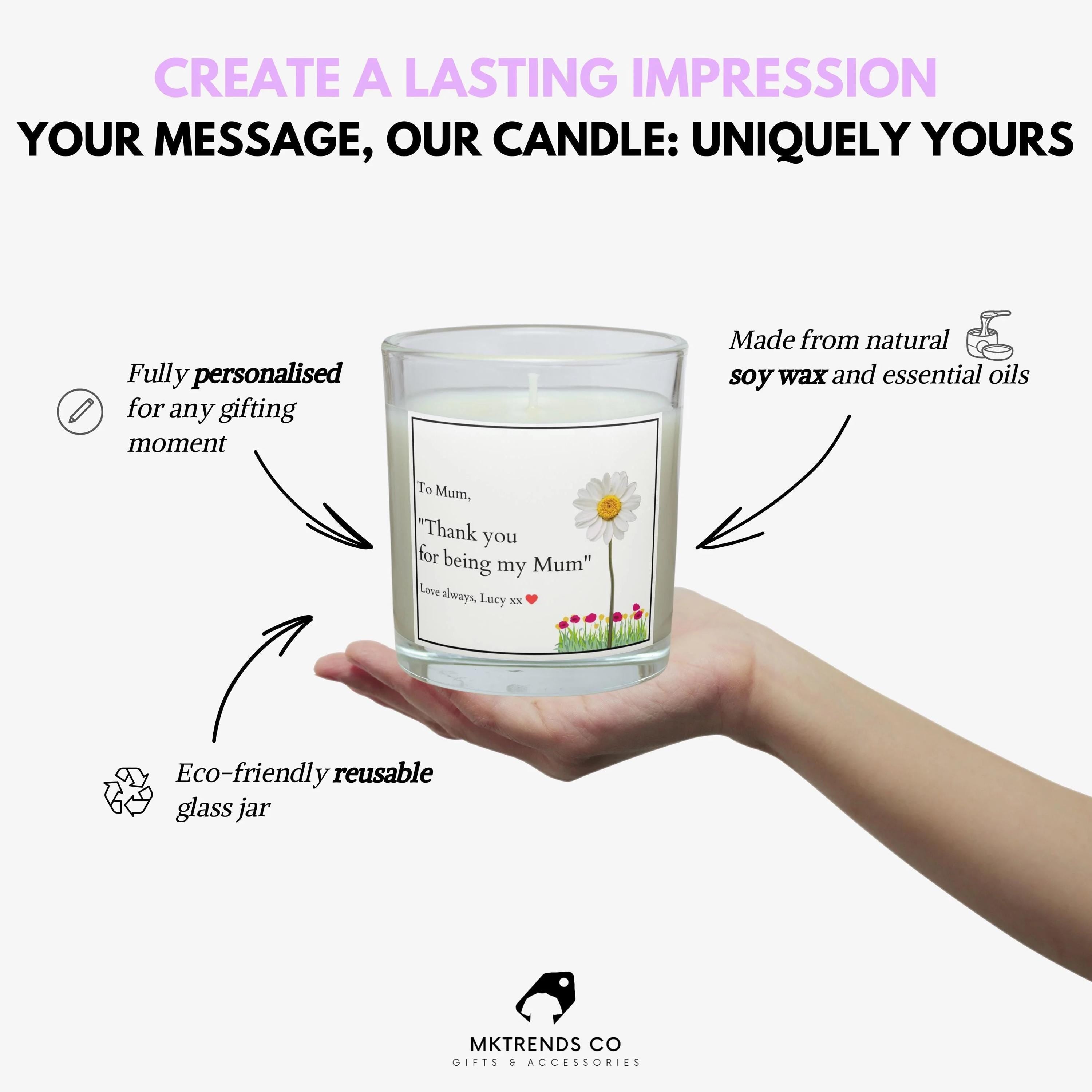 Thank You For Being My Mum Personalised Candle | Mum Message Quote Gift | From Daughter Gift | From Son Gift | Best Mum | Mum Poem Candle Etsy