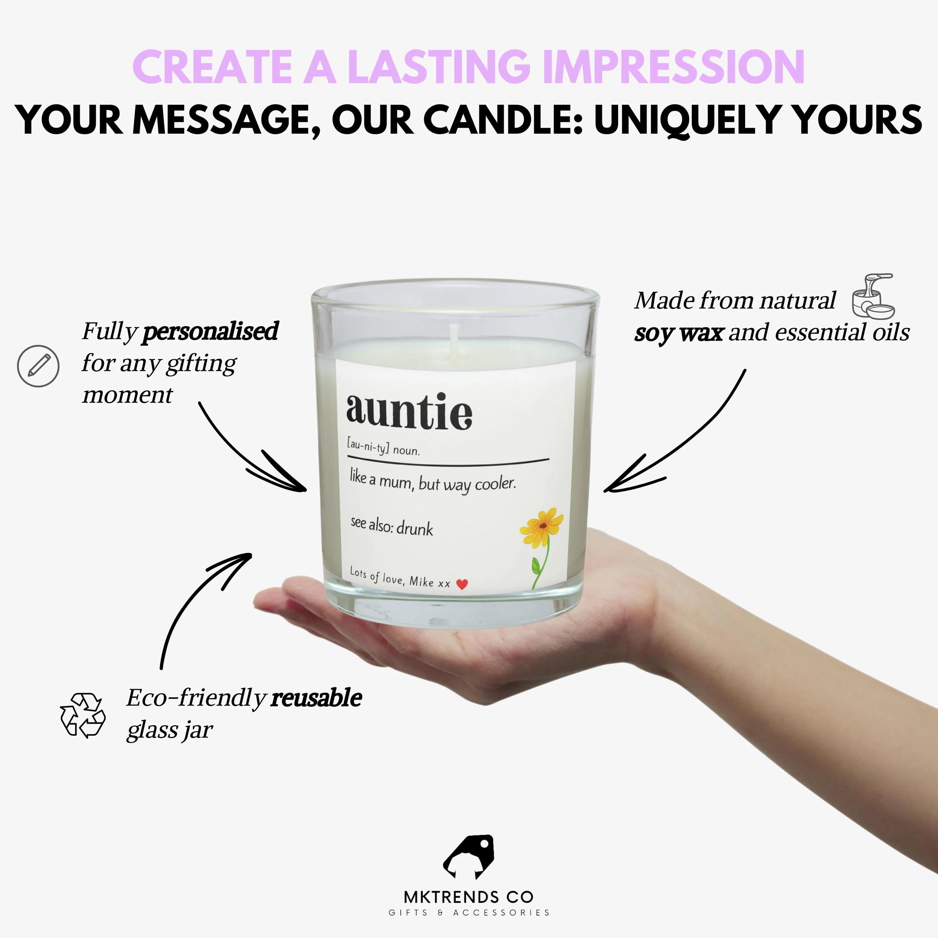 Auntie Noun Personalised Candle Gift | Funny Auntie Noun Gift | Auntie Noun Message Gift | Auntie Birthday | Thoughtful Aunty Message Gift Etsy