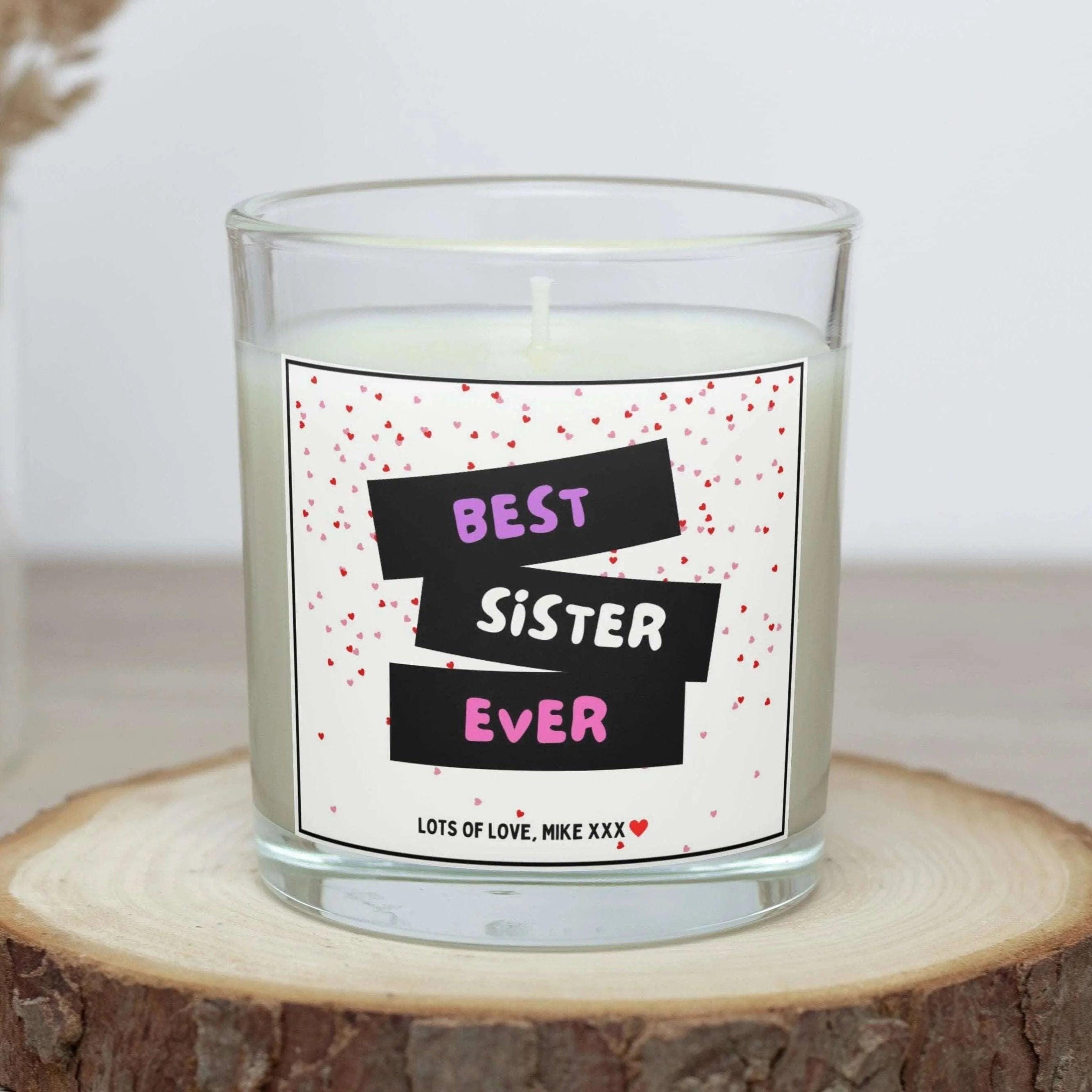 Best Sister Ever Personalised Candle | Best Sister Hearts Message Gift | Message Candle for Sister | Sister Birthday | Thank You Sister Gift Etsy
