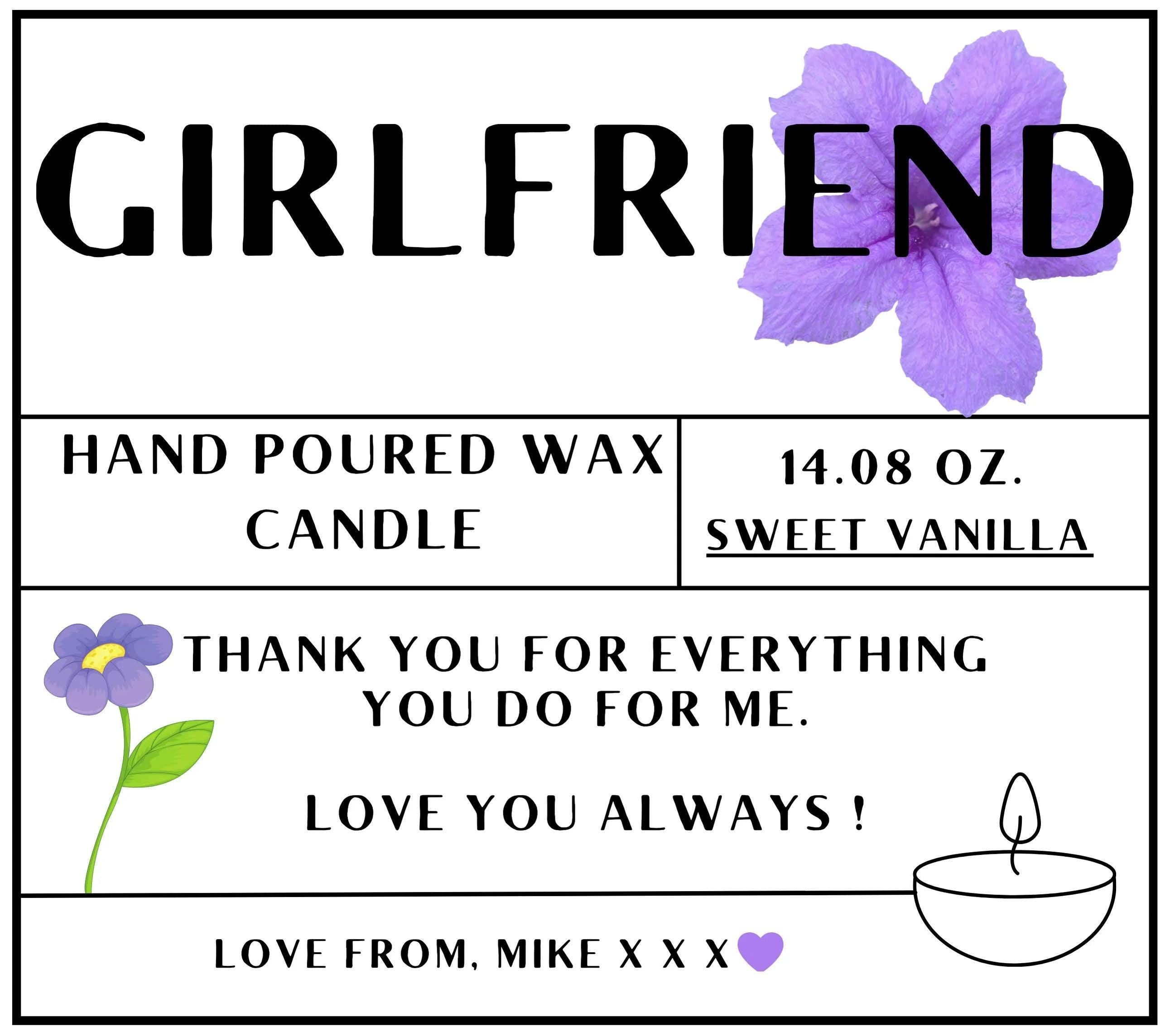 Girlfriend Custom Message Personalised Candle | Girlfriend Message Gift | Cute Girlfriend Candle | Birthday Gift | Christmas Girlfriend Gift Etsy