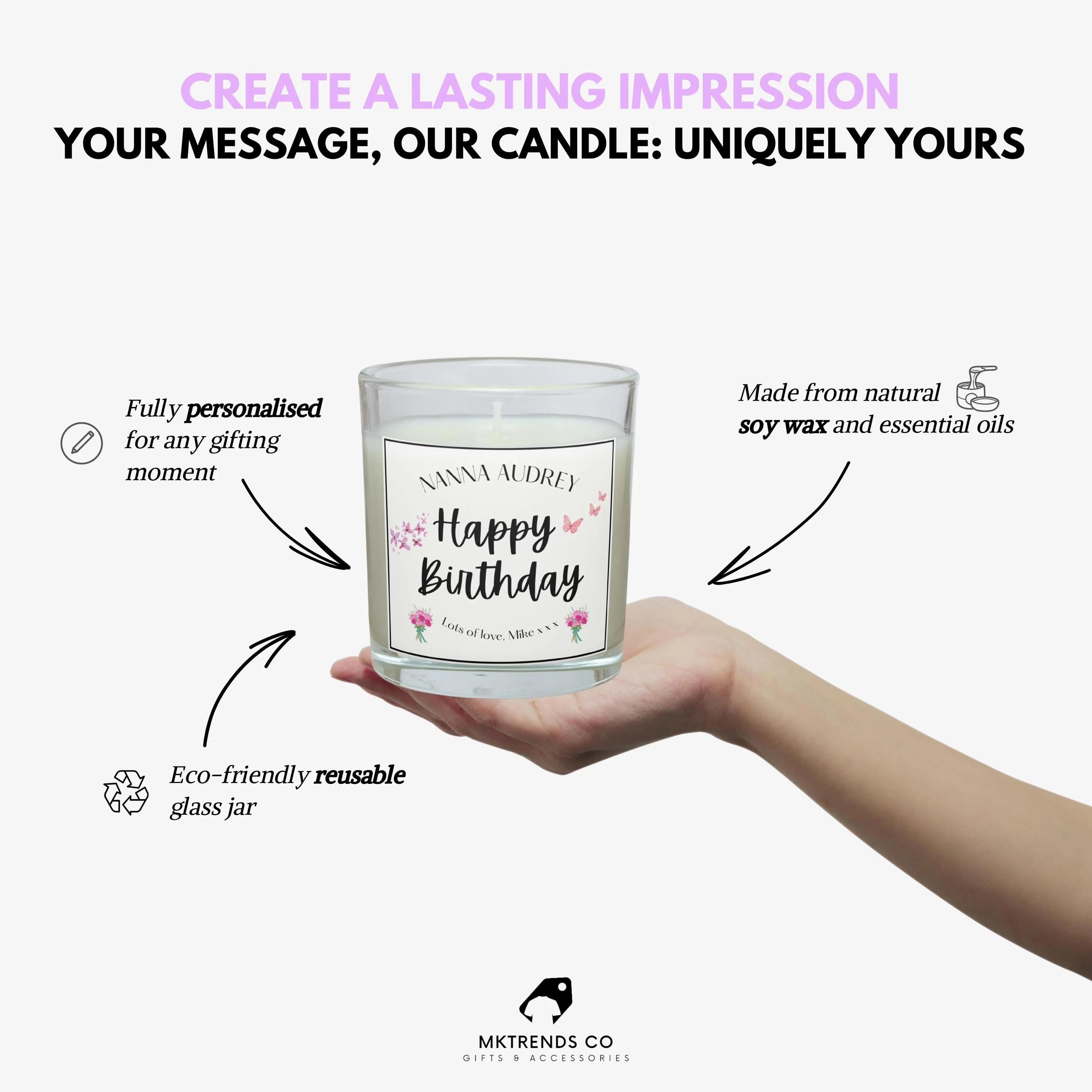 Happy Birthday Nanna Personalised Candle | Grandma Birthday Gift | Birthday Candle for Nan | Custom Birthday Message | Nanna Name Birthday Etsy