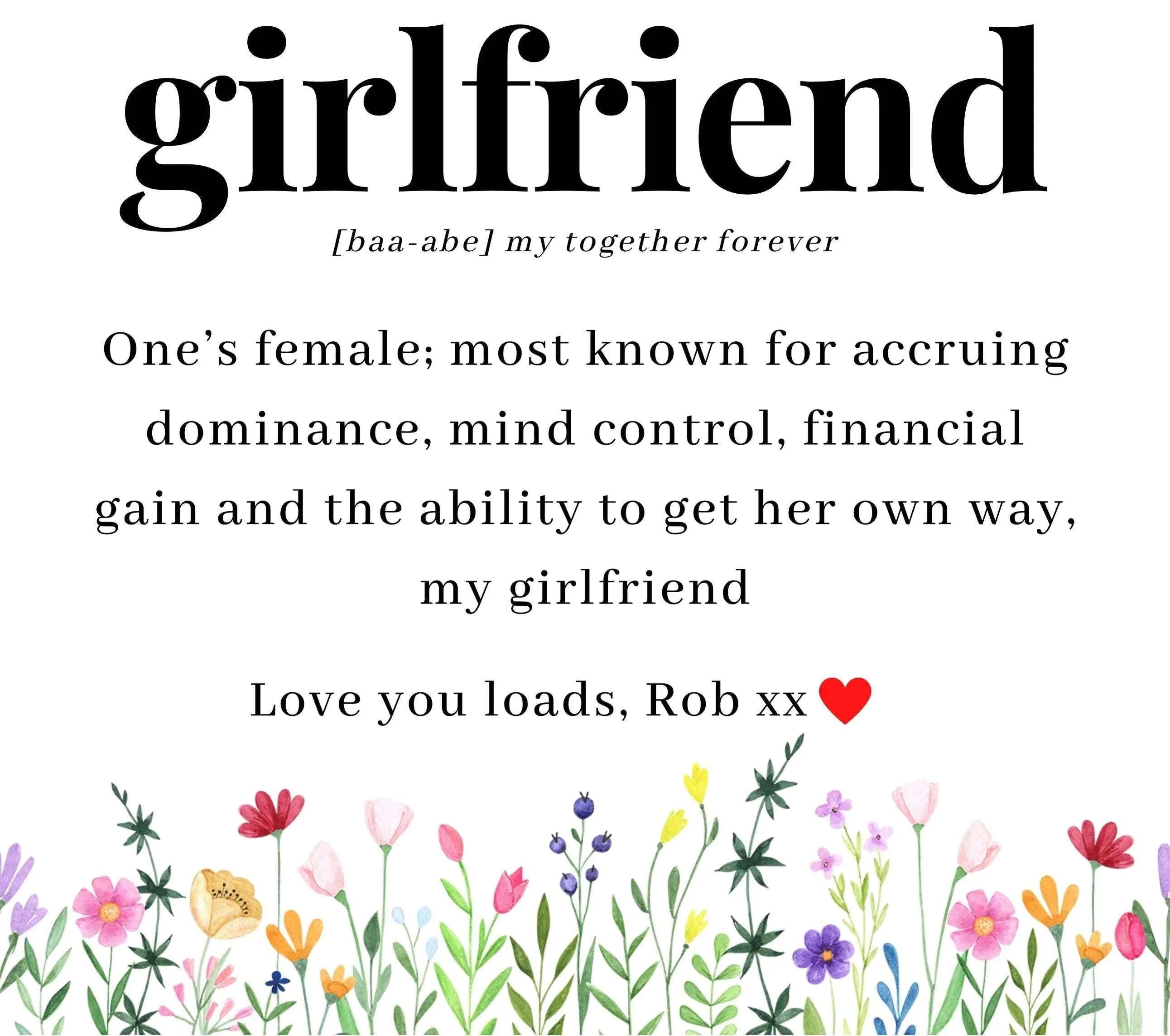 Girlfriend Noun Message Quote Personalised Candle | Definition Gift | Cute Gift for Girlfriend | Christmas | Birthday | Definition Message Etsy