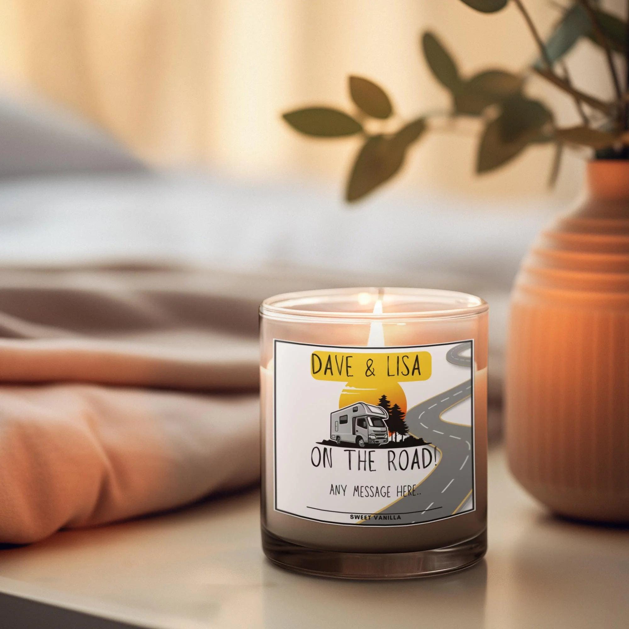 On The Road Motorhome Personalised Candle | Vanlife Decor | Road Trip Gift | RV | Campervan Decoration | Message Travel Gift | Motorhomes Etsy
