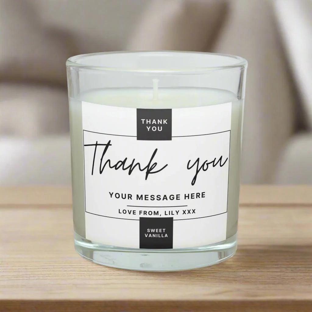 Thank You Gift | Personalised Candle | Elegant Thank you Candle | Name Message Appreciation Gift | Thoughtful Thank You Candle | Any Message Etsy