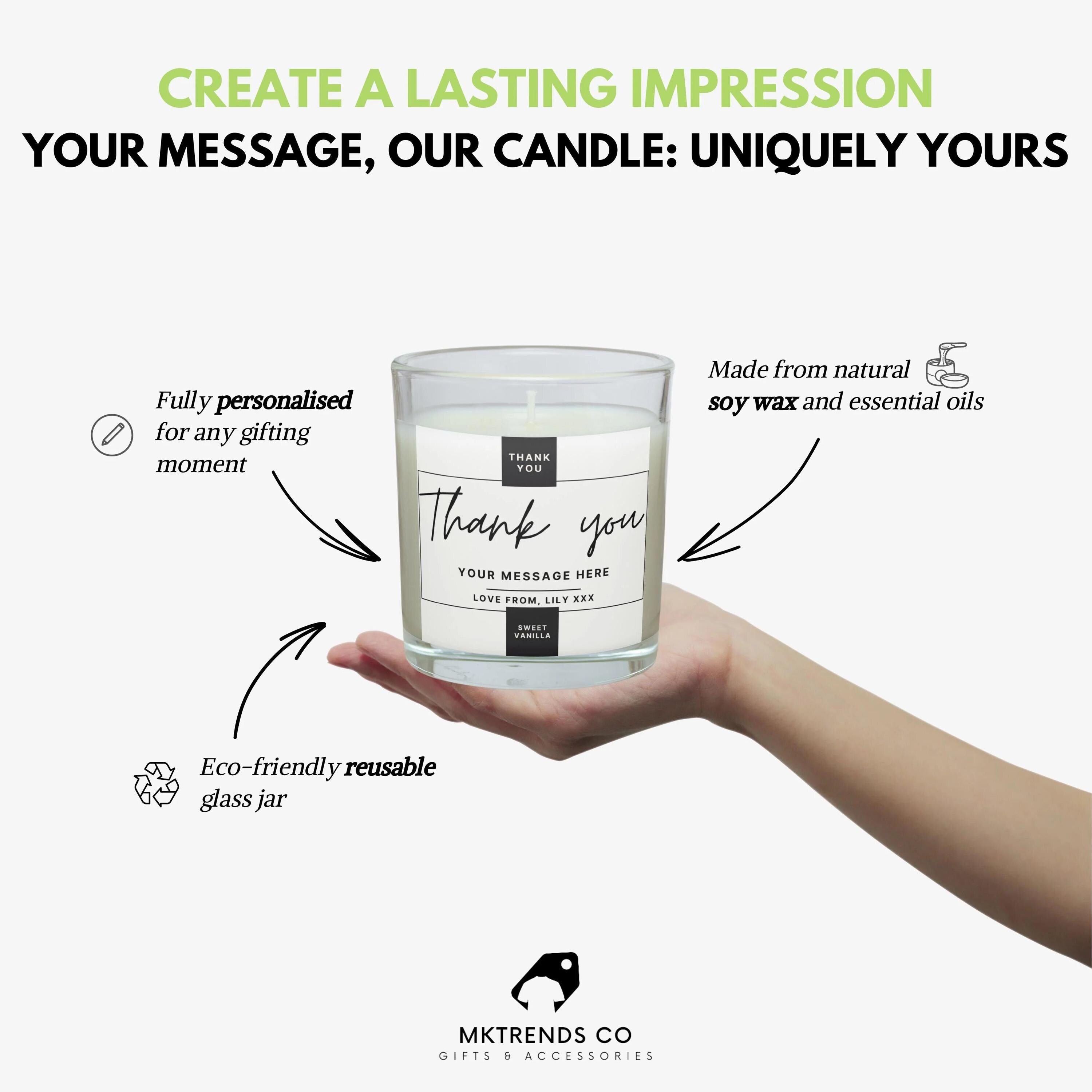 Thank You Gift | Personalised Candle | Elegant Thank you Candle | Name Message Appreciation Gift | Thoughtful Thank You Candle | Any Message Etsy