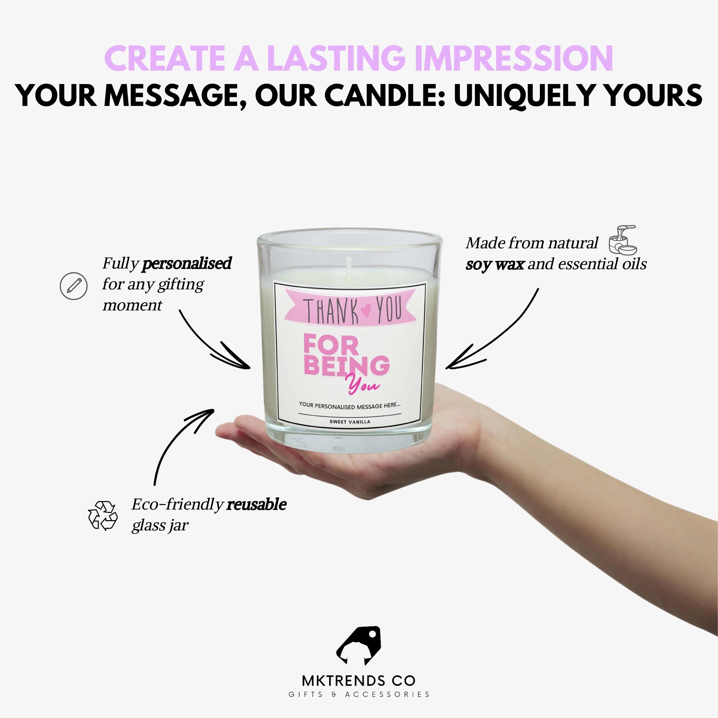 Thank You For Being You Gift for Her | Personalised Thank You Candle | Gift for Her| Best Friend Appreciation Candle | Sister | Mum | Auntie Etsy