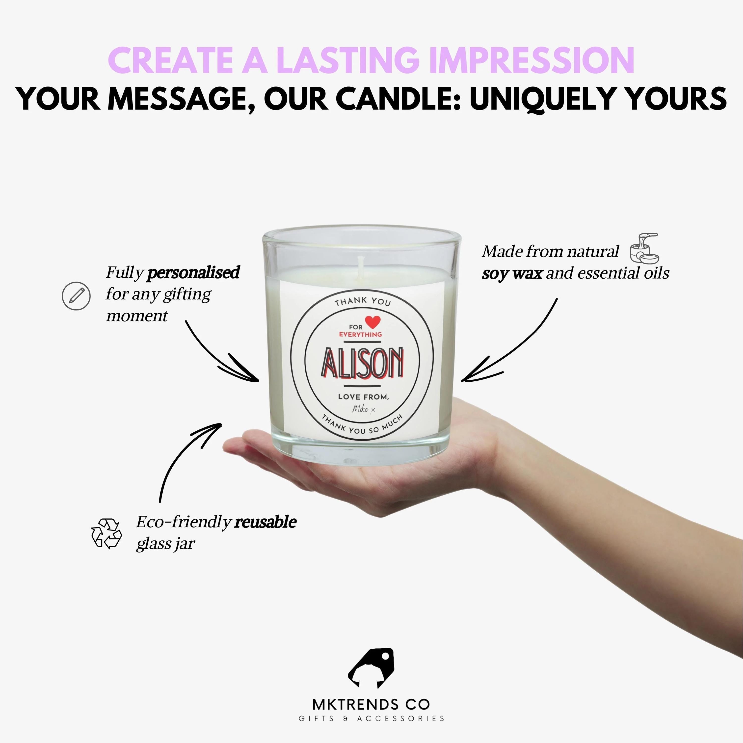 Thank You For Everything Personalised Candle | Thank You Gift | Name Message Candle | Thank You Gift | Appreciation | Gratitude Message Gift Etsy