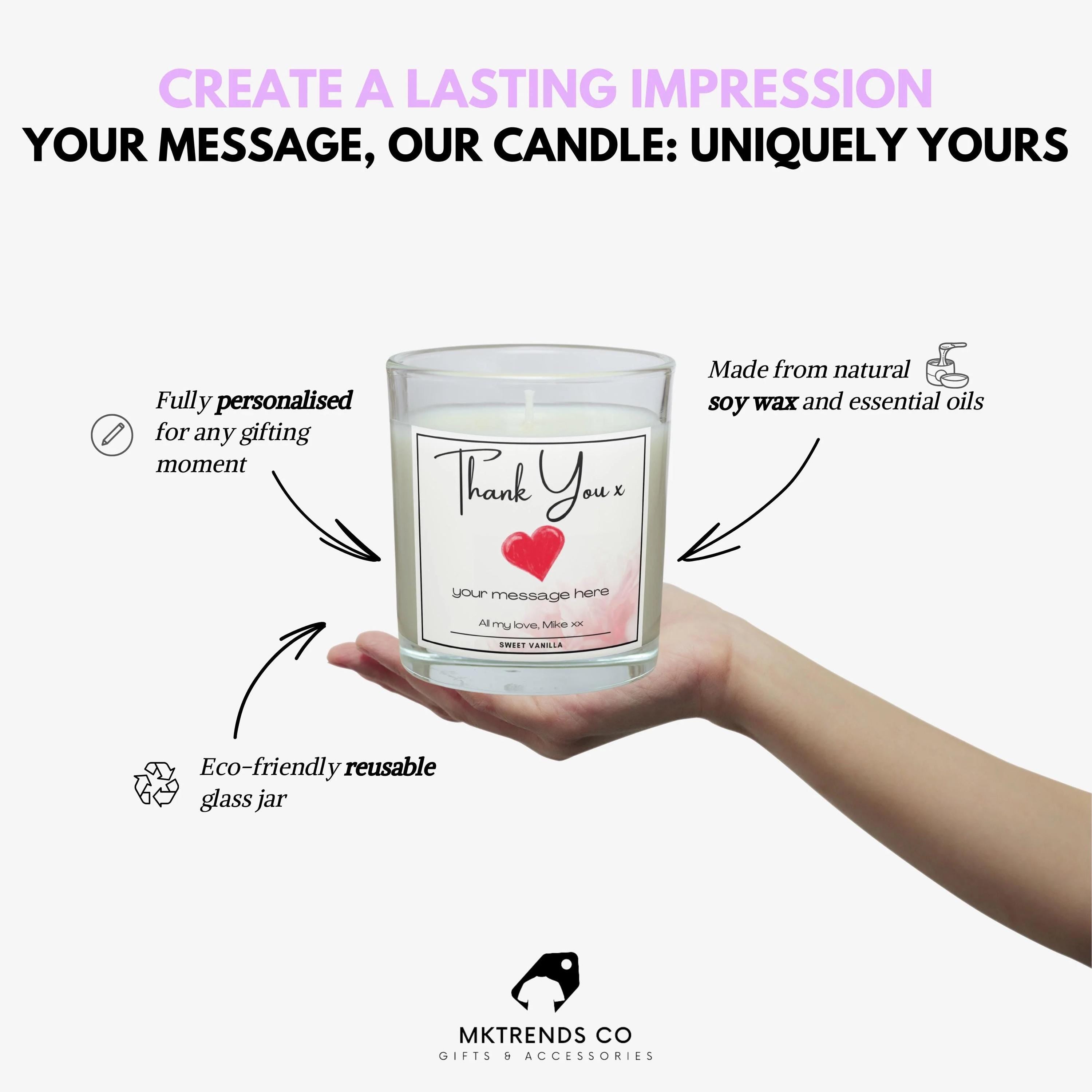 Thank You Love Heart Personalised Candle | Gift for Her | Thank You Gift | Custom Heart Message | Mum | Best Friend | Nanna | Mother In Law Etsy