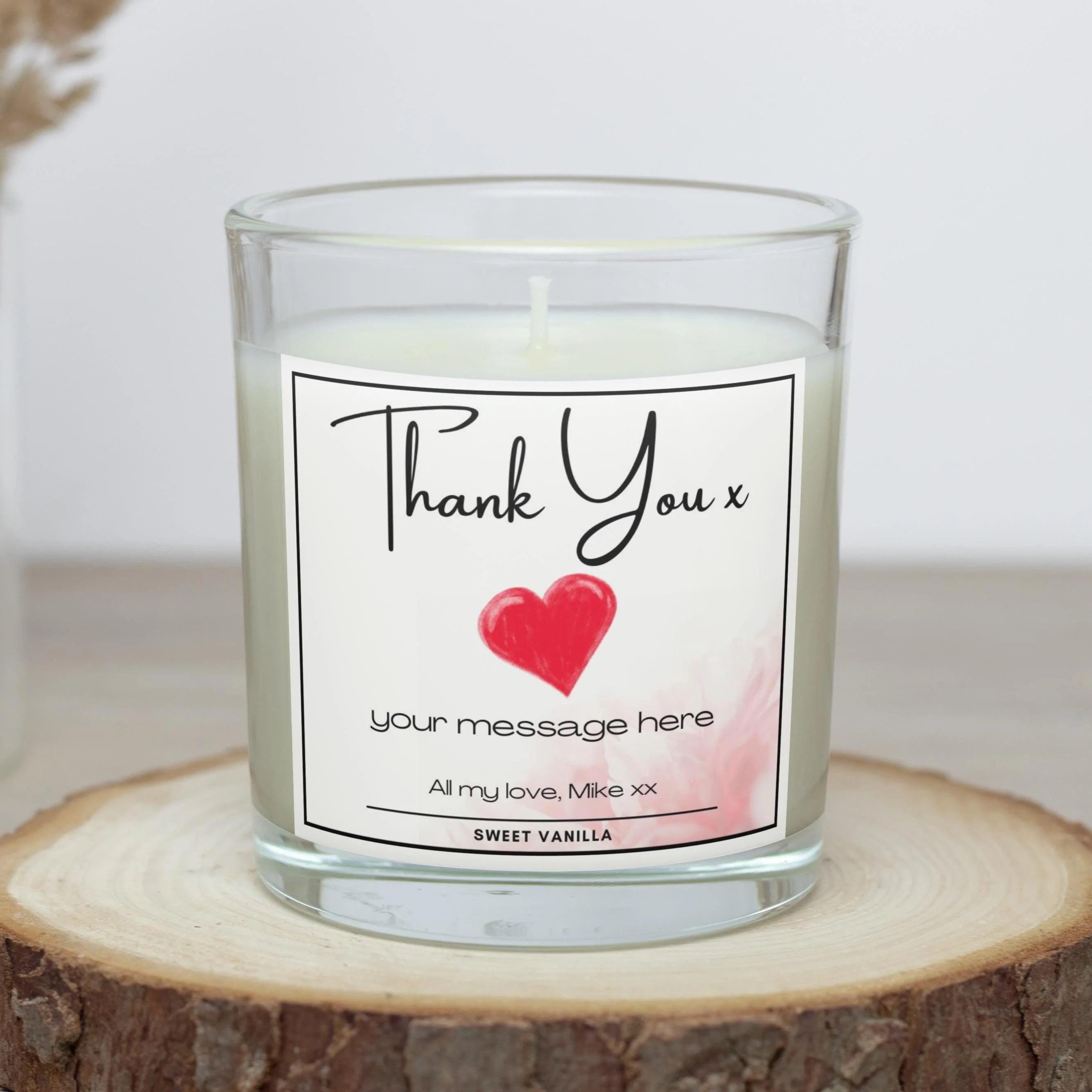 Thank You Love Heart Personalised Candle | Gift for Her | Thank You Gift | Custom Heart Message | Mum | Best Friend | Nanna | Mother In Law Etsy