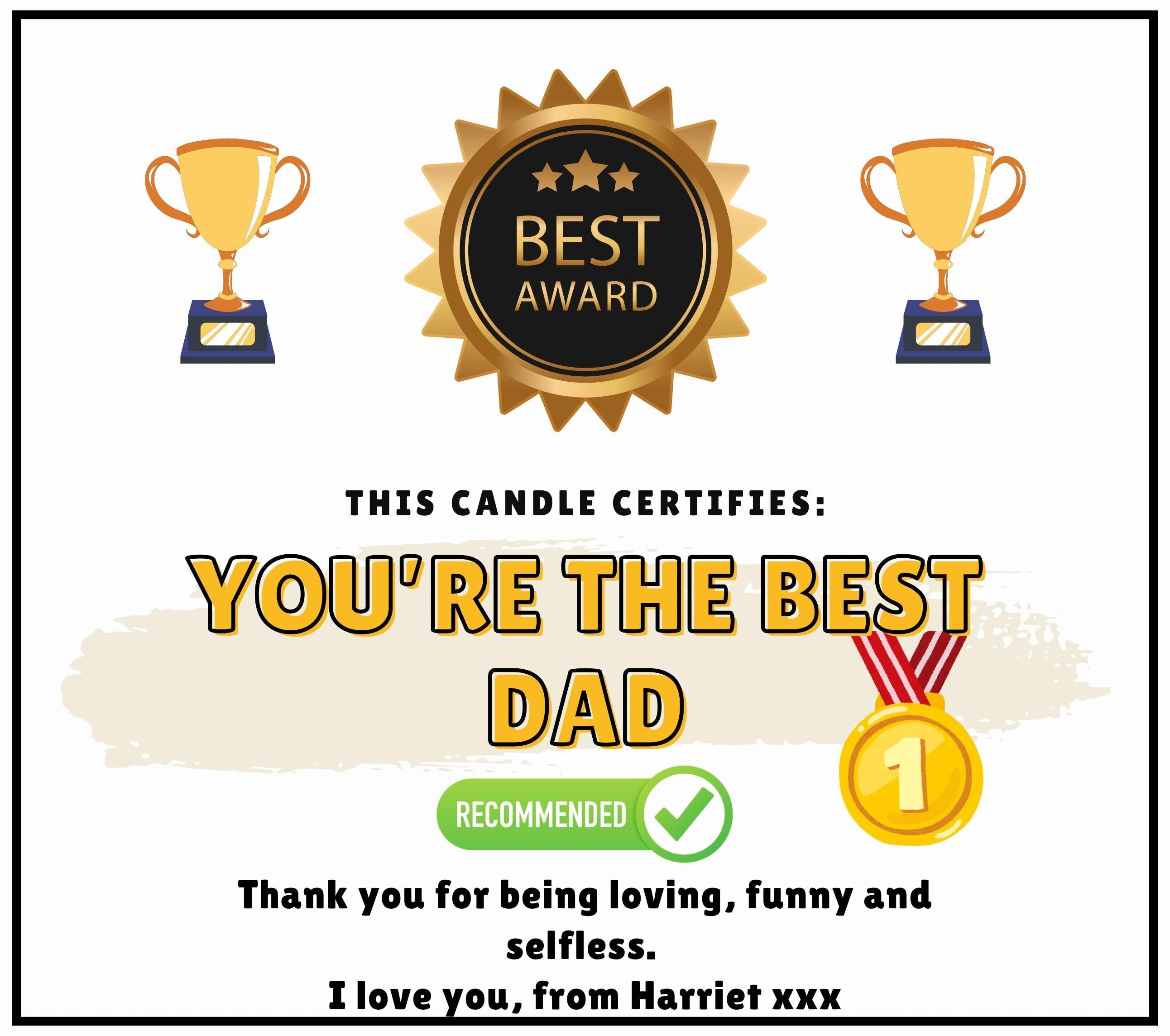 Novelty Best Dad Award Personalised Candle Gift | Funny Gift for Dad | Dad Appreciation | Dad Birthday | Father's Day | Best Dad Message Etsy