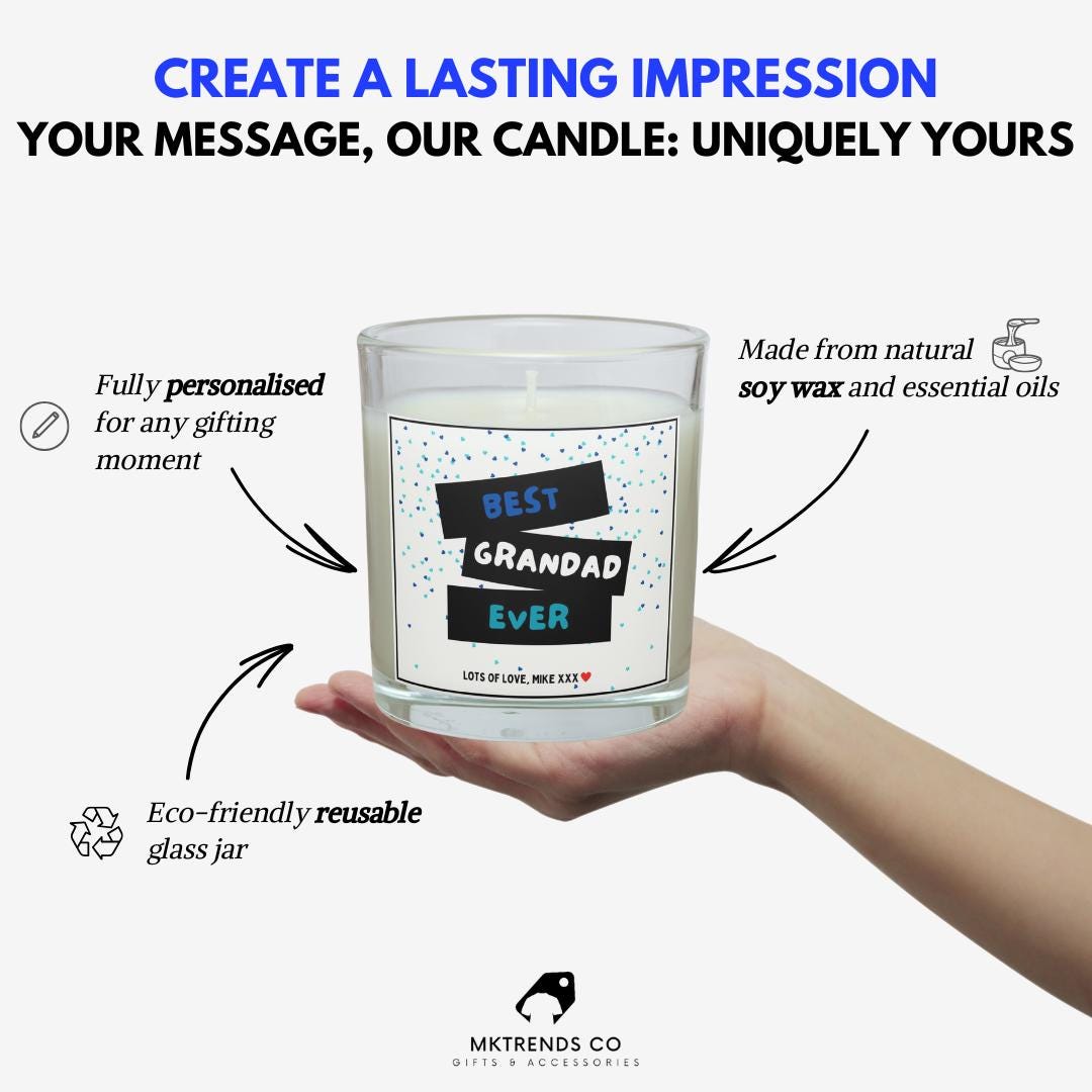 Best Grandad Ever Personalised Candle Gift | Best Grandad Message | Grandad Birthday | Thank You Grandad Message Gift | Grandad Hearts Gift Etsy