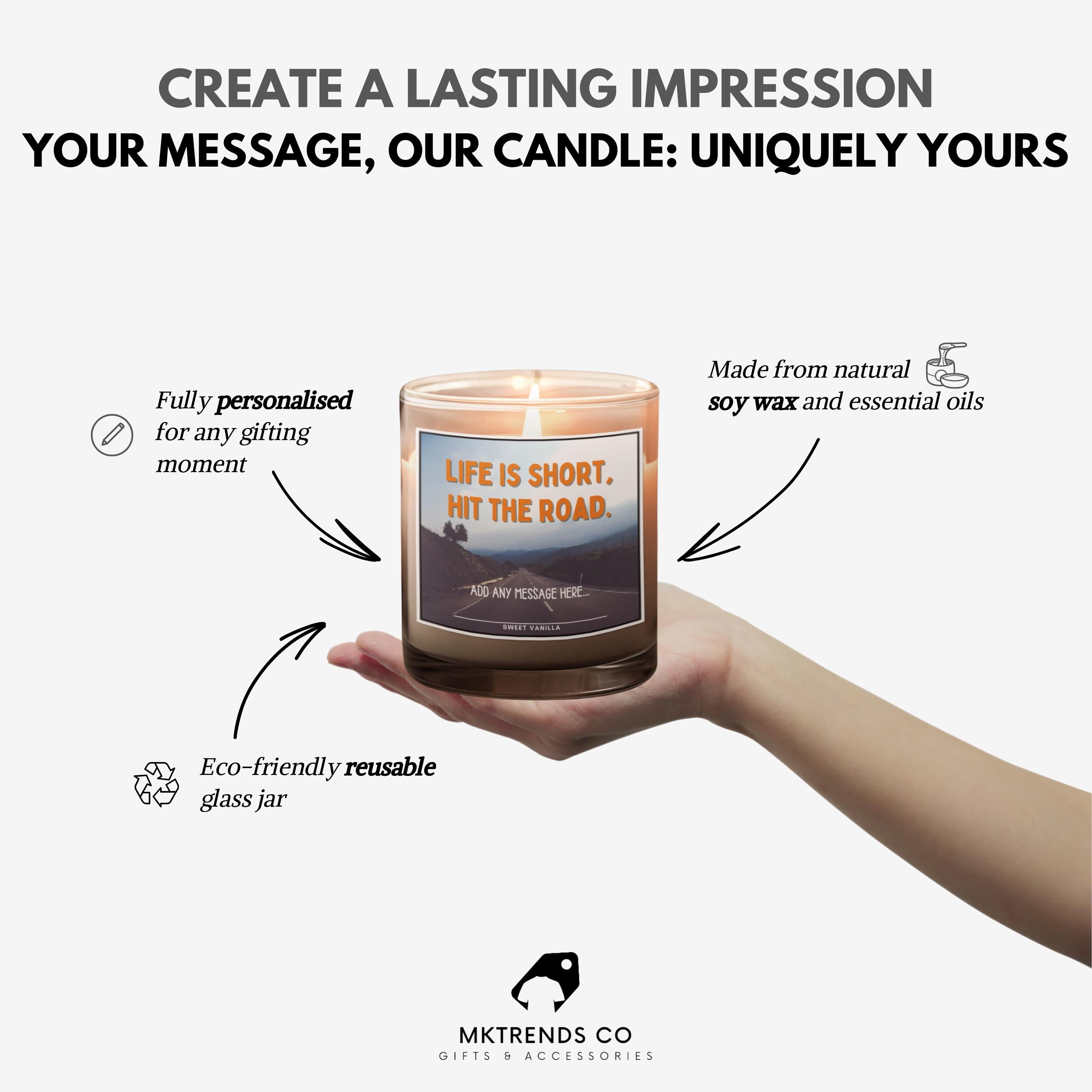 Life Is Short Personalised Candle | Motorhome Quote | Vanlife Decor | Motorhome Accessories | Campervan Decor | Vanlife Gifts | Road Trip Etsy