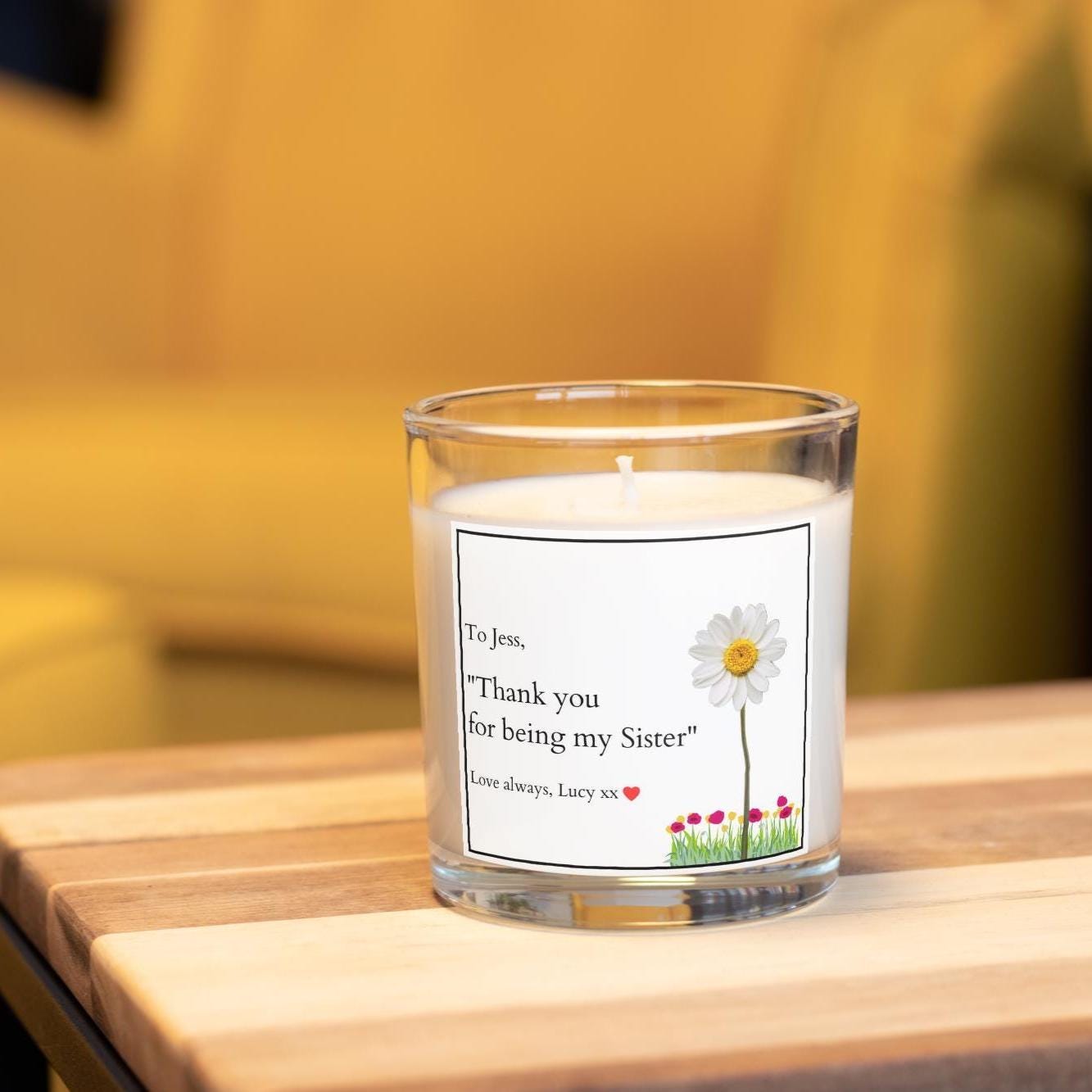 Sister Daisy Message Personalised Candle | Gift for Sister | Any Quote Message Sister Candle | Christmas | Birthday | Sister Appreciation Etsy