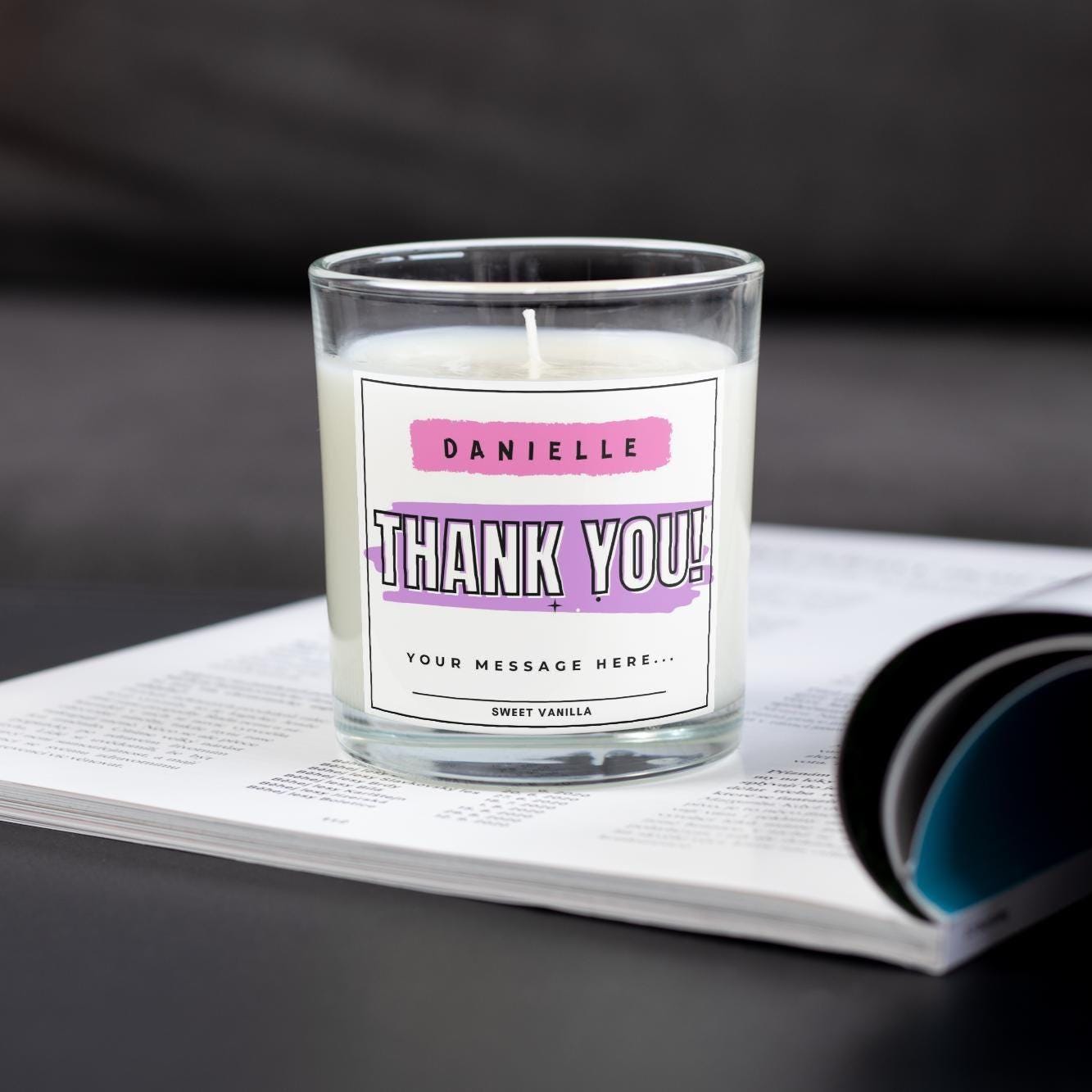Thank You Personalised Candle for Her | Thank You Gift for Her | Pink Thank You Message Candle | Teacher | Friend | Co-Worker | Family Gift Etsy