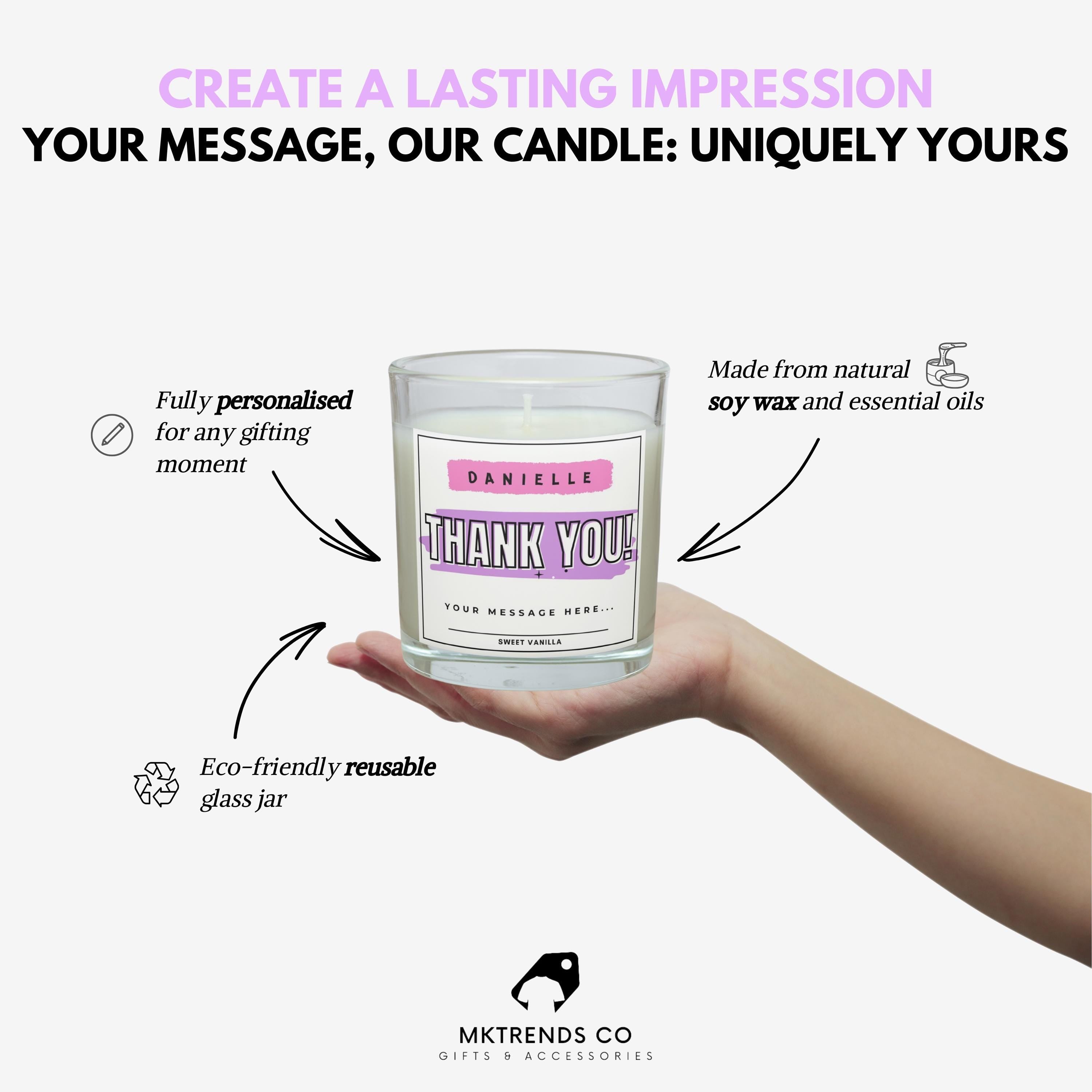 Thank You Personalised Candle for Her | Thank You Gift for Her | Pink Thank You Message Candle | Teacher | Friend | Co-Worker | Family Gift Etsy