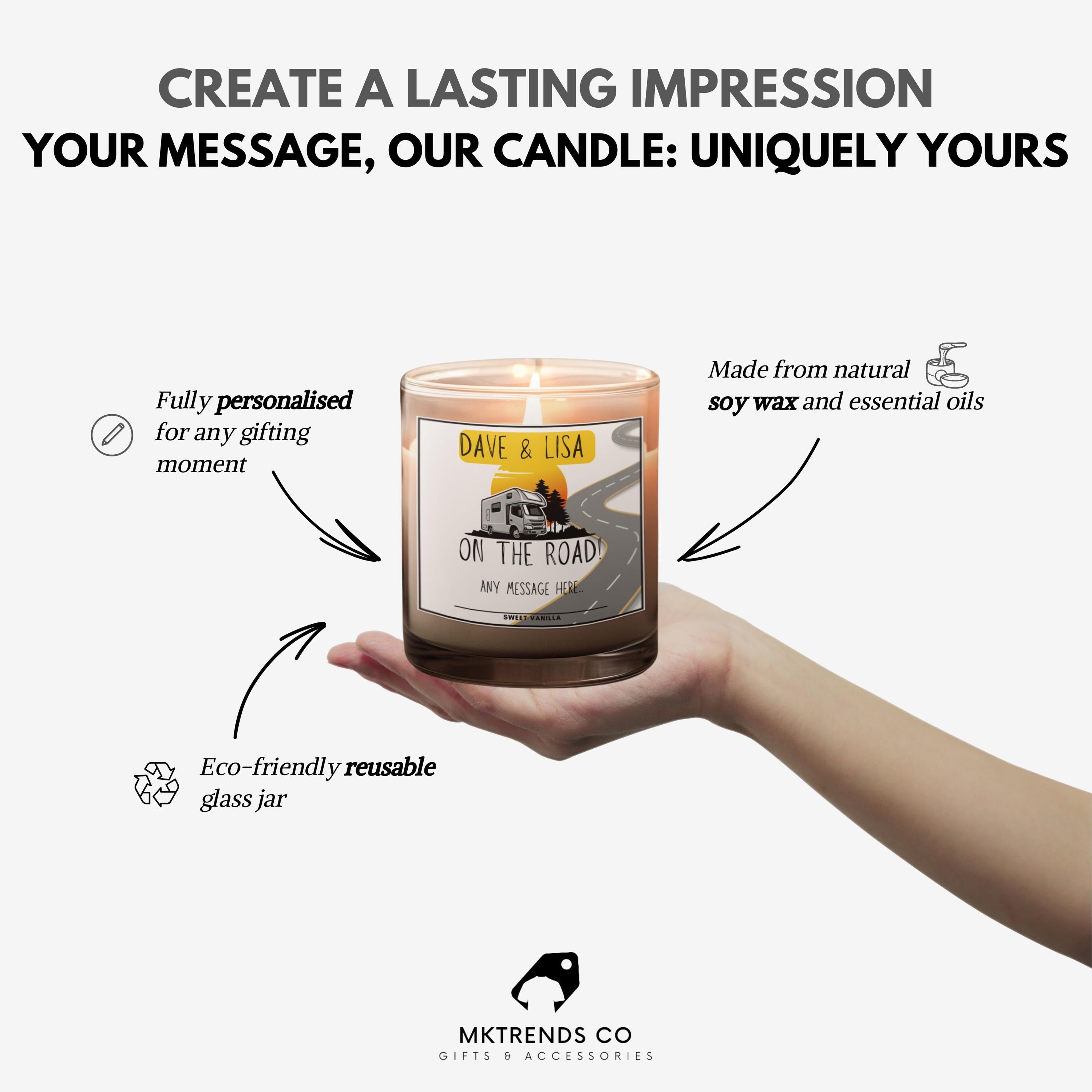 On The Road Motorhome Personalised Candle | Vanlife Decor | Road Trip Gift | RV | Campervan Decoration | Message Travel Gift | Motorhomes Etsy