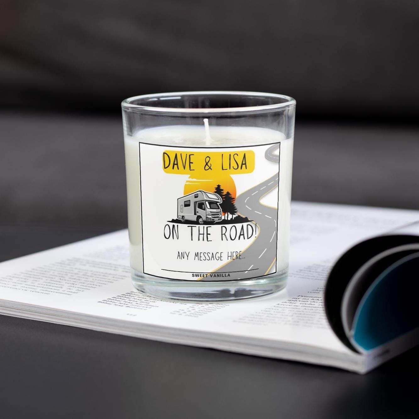 On The Road Motorhome Personalised Candle | Vanlife Decor | Road Trip Gift | RV | Campervan Decoration | Message Travel Gift | Motorhomes Etsy