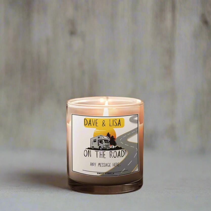 On The Road Motorhome Personalised Candle | Vanlife Decor | Road Trip Gift | RV | Campervan Decoration | Message Travel Gift | Motorhomes Etsy