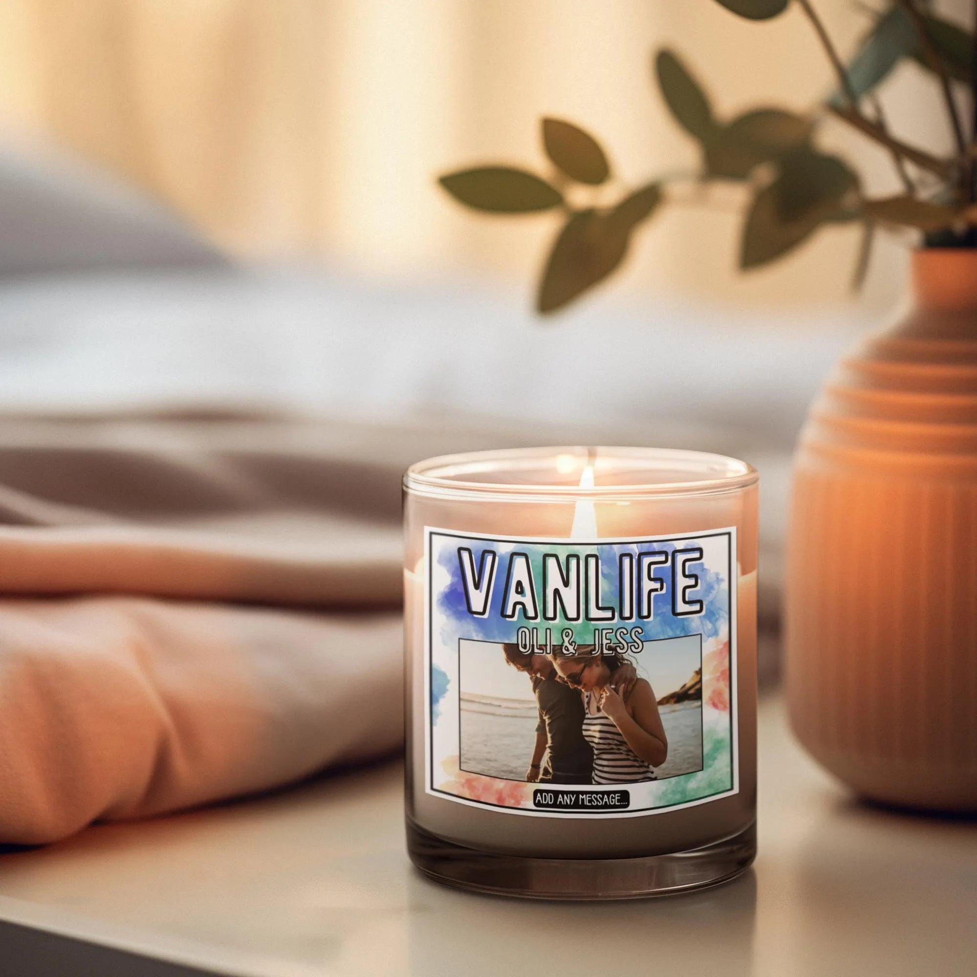 Vanlife Photo Personalised Candle | Vanlife Decorations | Photo gift for Vanlifer | Road Trip Gift | Personalised Photo Message Candle Gift Etsy