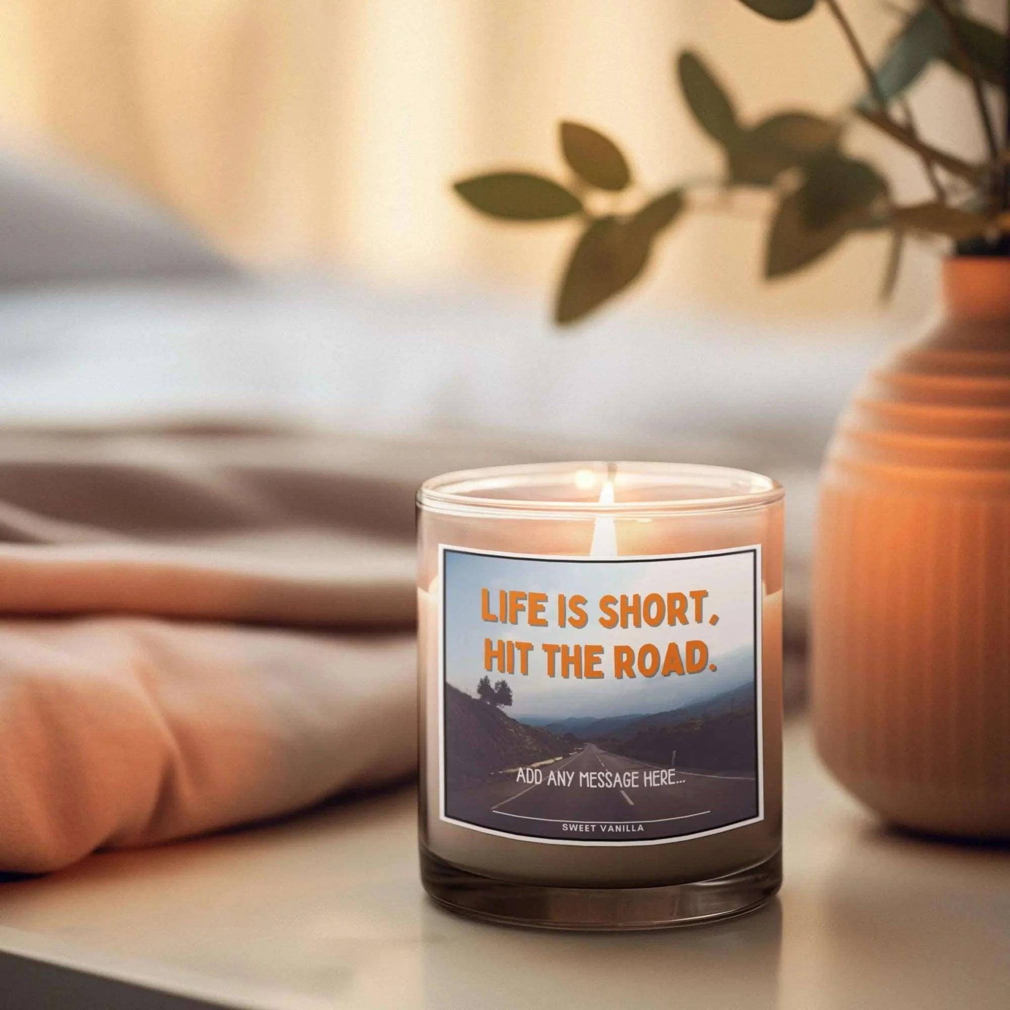 Life Is Short Personalised Candle | Motorhome Quote | Vanlife Decor | Motorhome Accessories | Campervan Decor | Vanlife Gifts | Road Trip Etsy