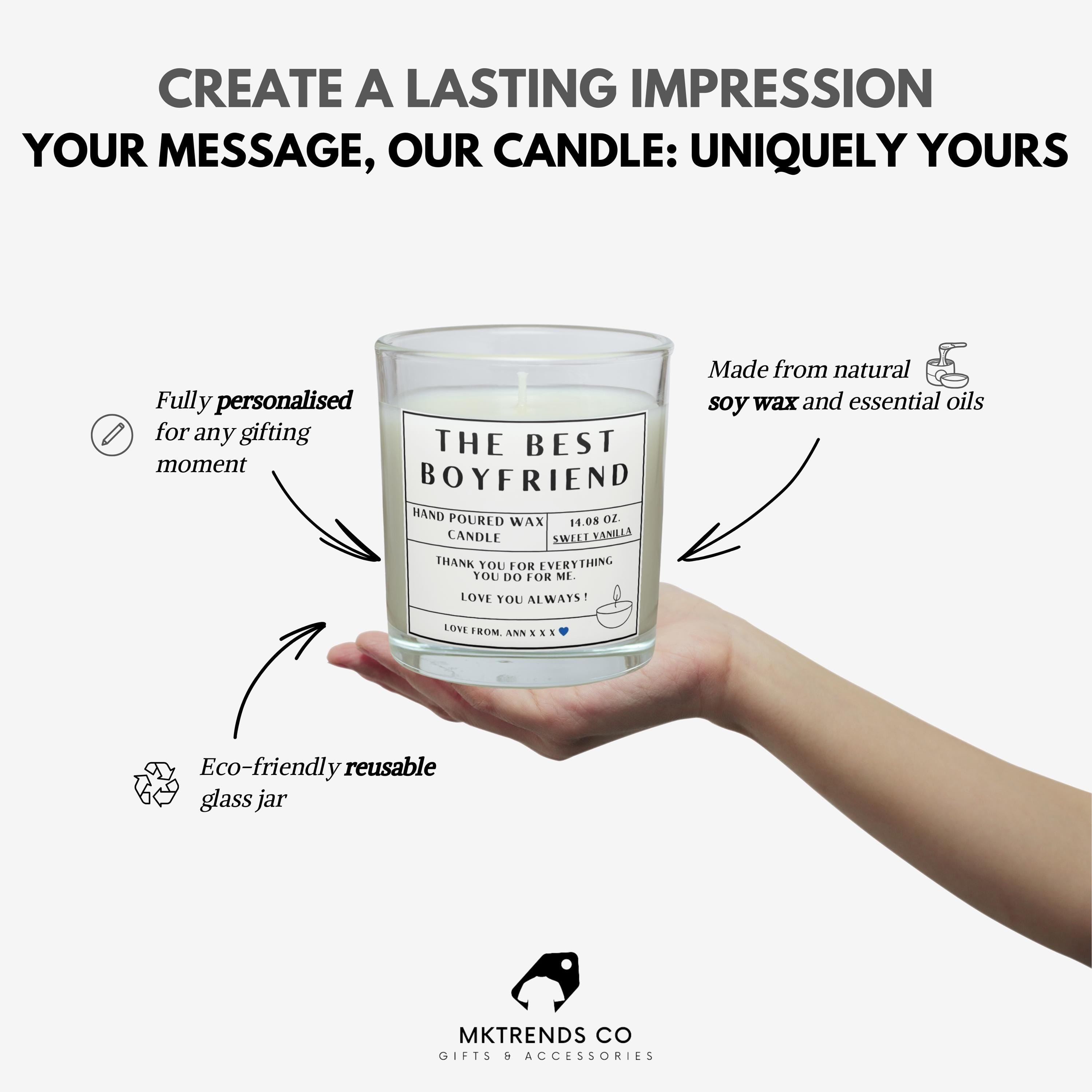 The Best Boyfriend Personalised Candle Gift | Boyfriend Message Candle | Anniversary Gift for Boyfriend | Thank You Boyfriend Candle Gift Etsy