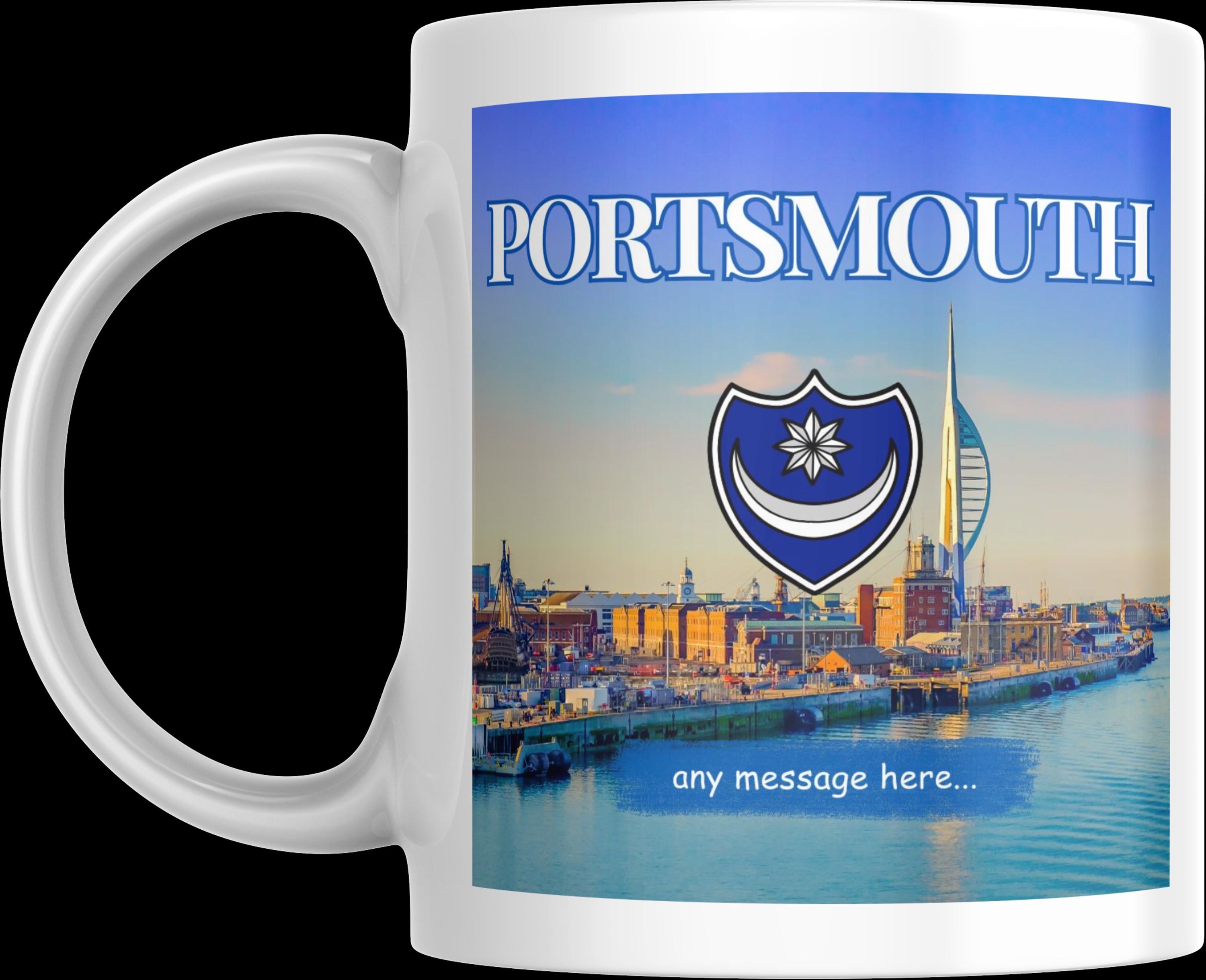 Personalised Portsmouth Mug | Portsmouth FC | Spinnaker Tower & Shield Emblem | Portsmouth Gift | Custom Message | UK Souvenir Gift Etsy