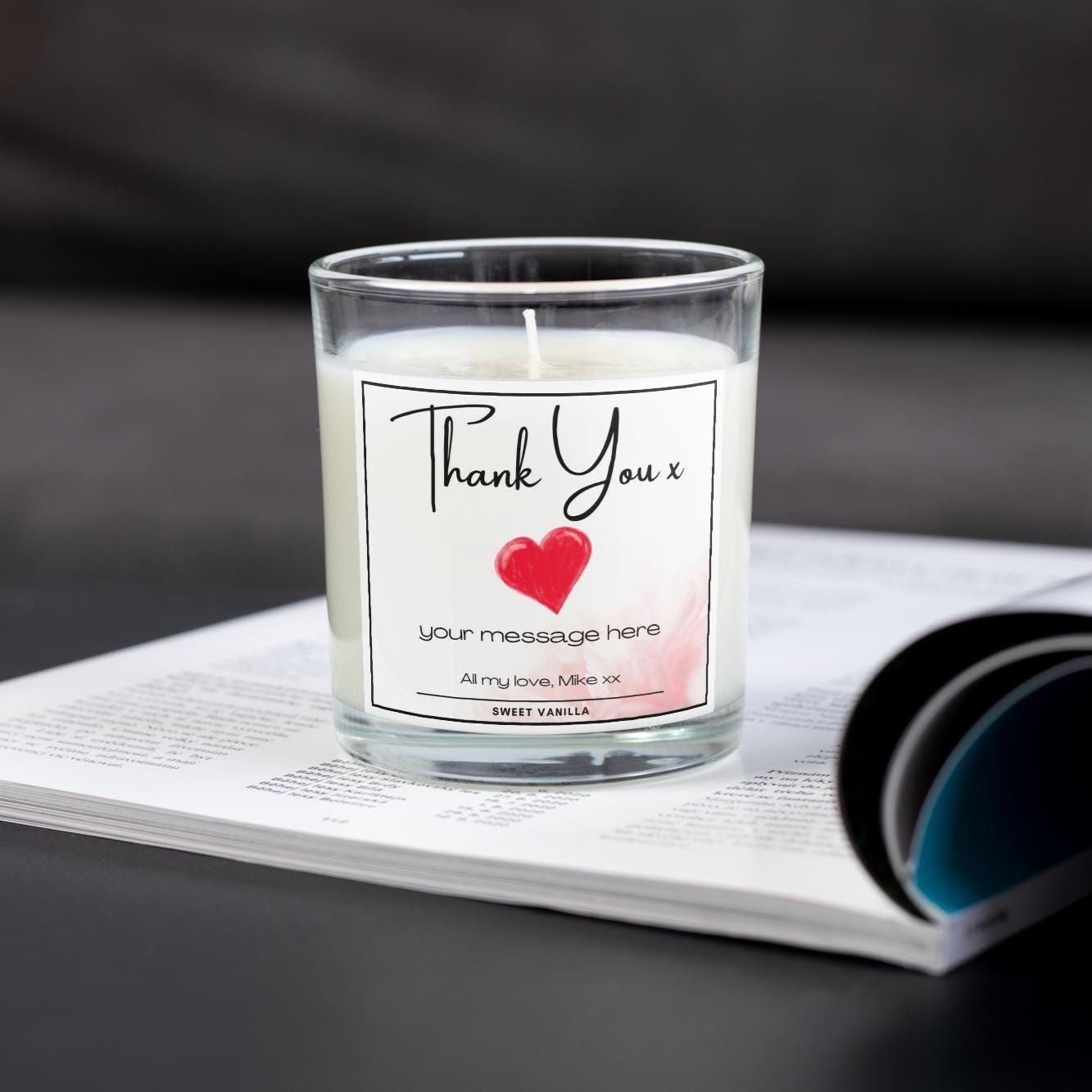 Thank You Love Heart Personalised Candle | Gift for Her | Thank You Gift | Custom Heart Message | Mum | Best Friend | Nanna | Mother In Law Etsy