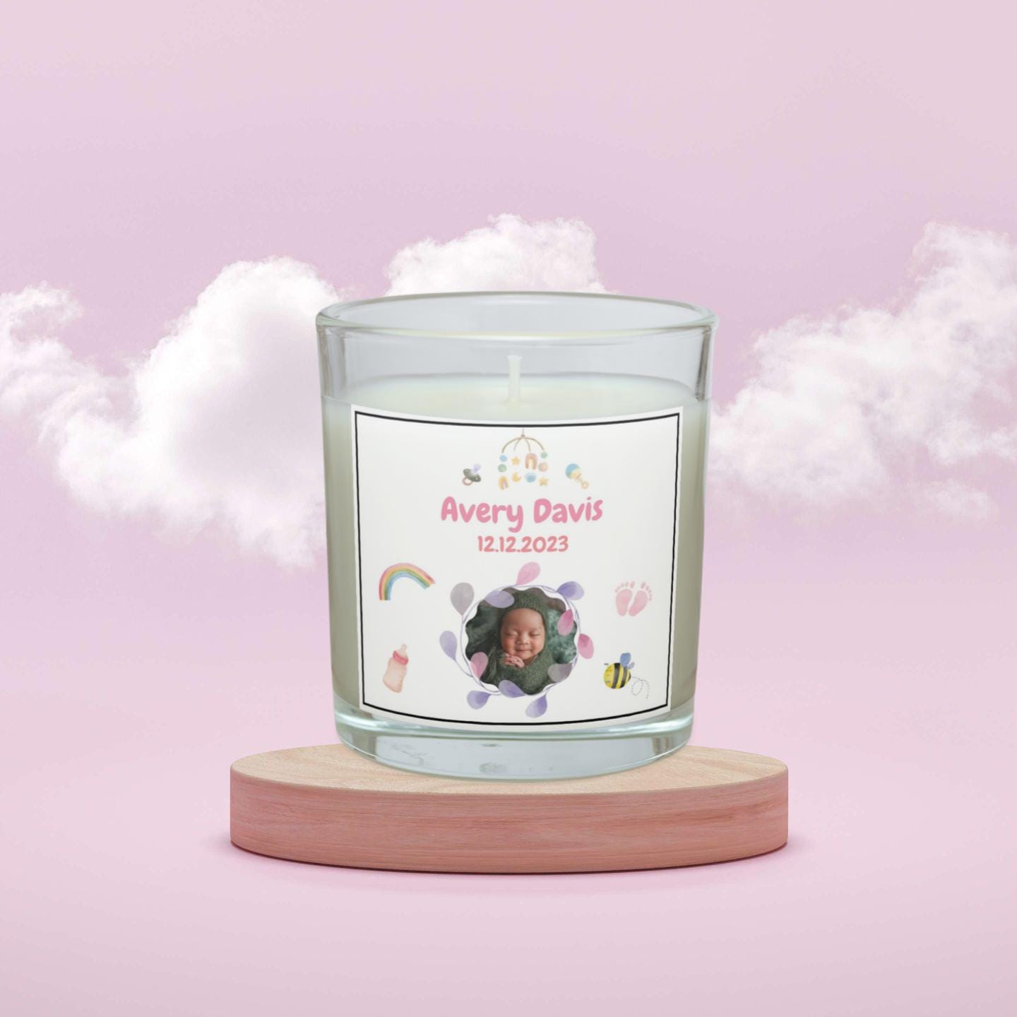 Newborn Photo Date Message Candle | Baby Girl Keepsake | Just Born Gifts | Gifts for New Parents | Baby Nursery Décor | Baby Announcement Etsy