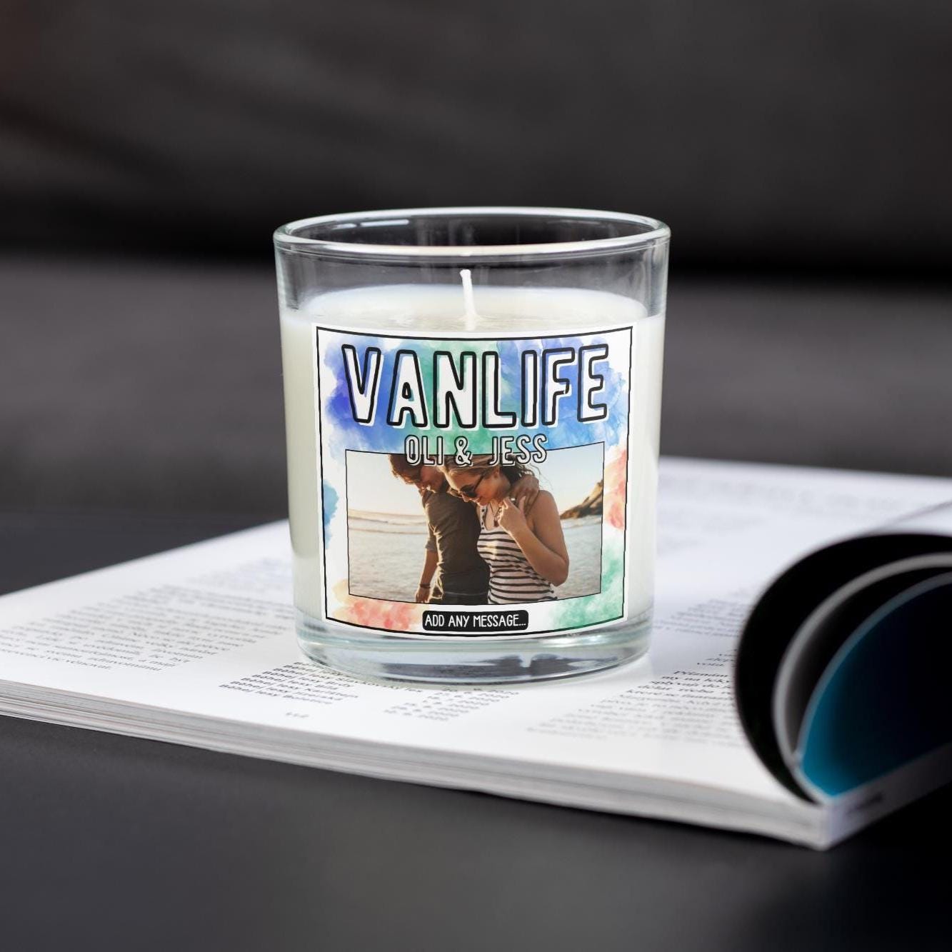 Vanlife Photo Personalised Candle | Vanlife Decorations | Photo gift for Vanlifer | Road Trip Gift | Personalised Photo Message Candle Gift Etsy
