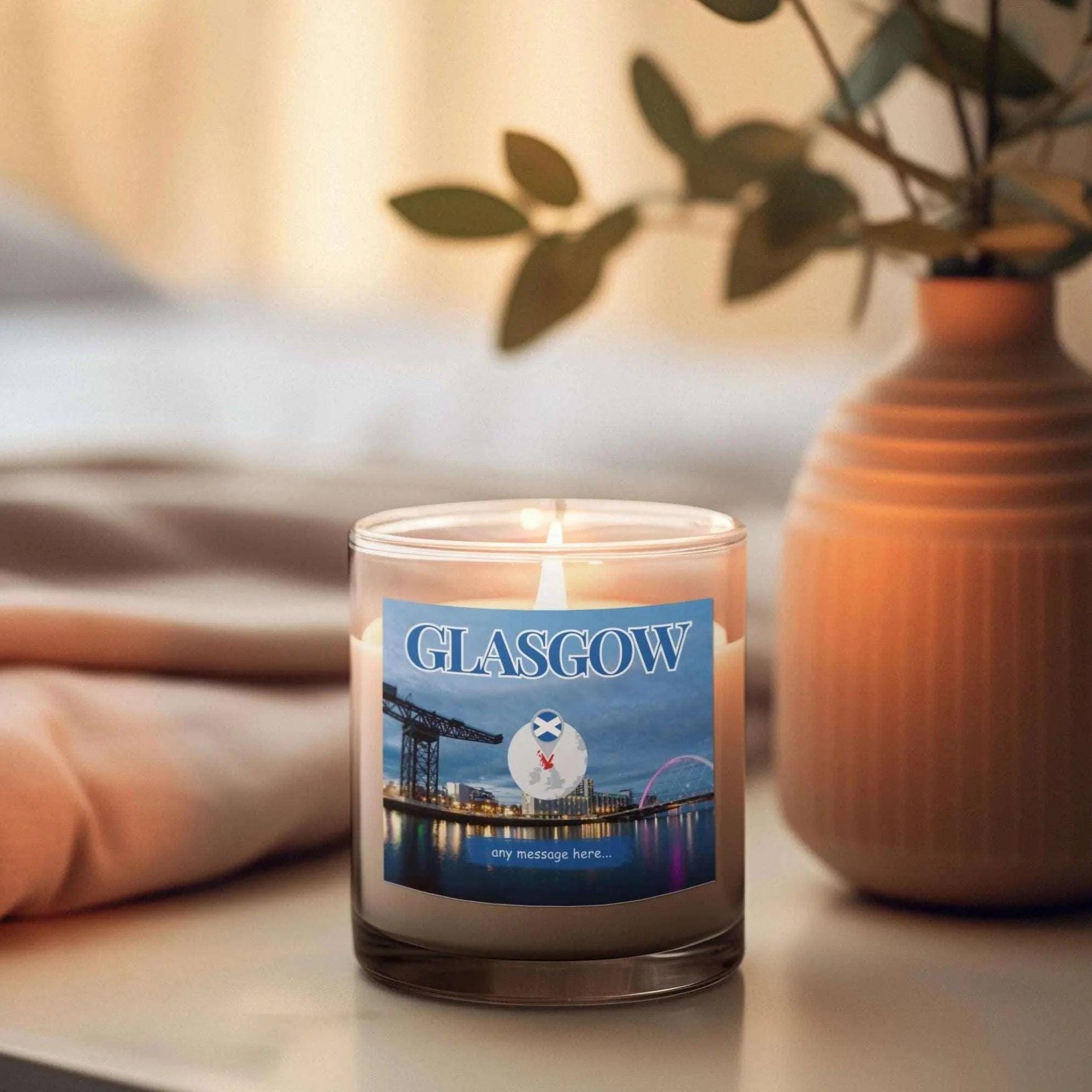 Glasgow Personalised Candle | Glasgow gift | Scotland Message | Scottish gift | Glasgow Home Decor | Glaswegian | Glasgow Travel Holiday Etsy