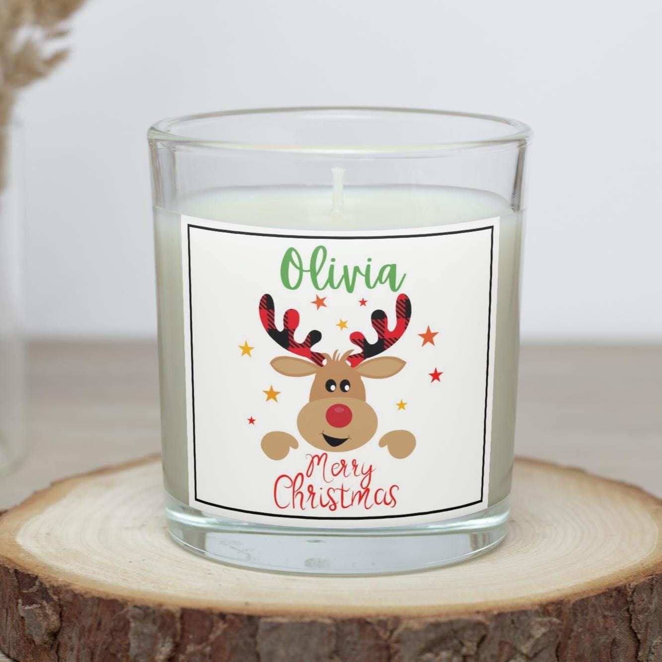Merry Christmas Reindeer Name Candle | Personalised Candle | Reindeer Name Message Gift | Christmas Decoration | Cute Festive Name Candle Etsy