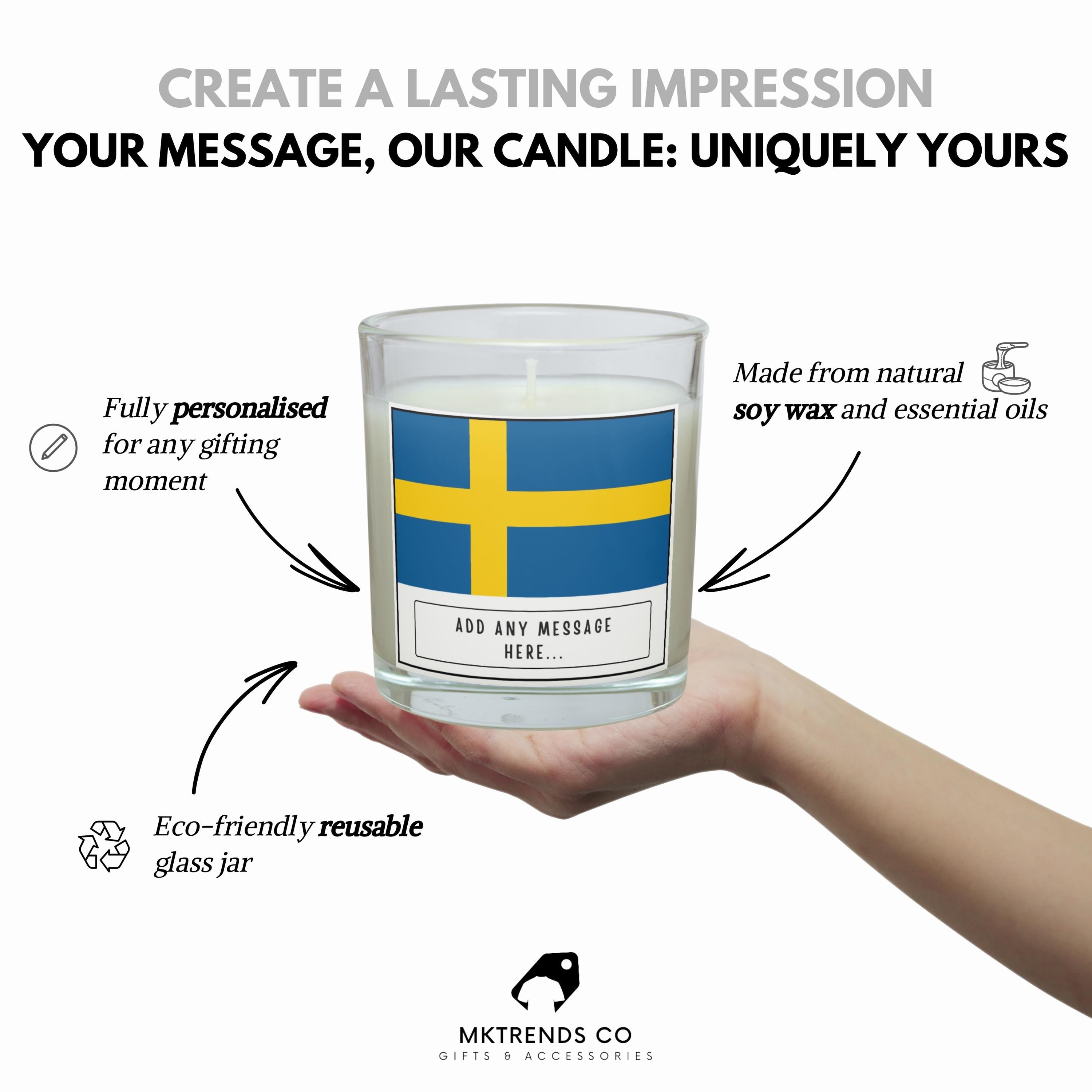 Sweden Personalised Candle | Flag of Sweden | Scandinavian Gift | Sweden Message Gift | Missing Sweden | Swedish Birthday | Sweden Message Etsy