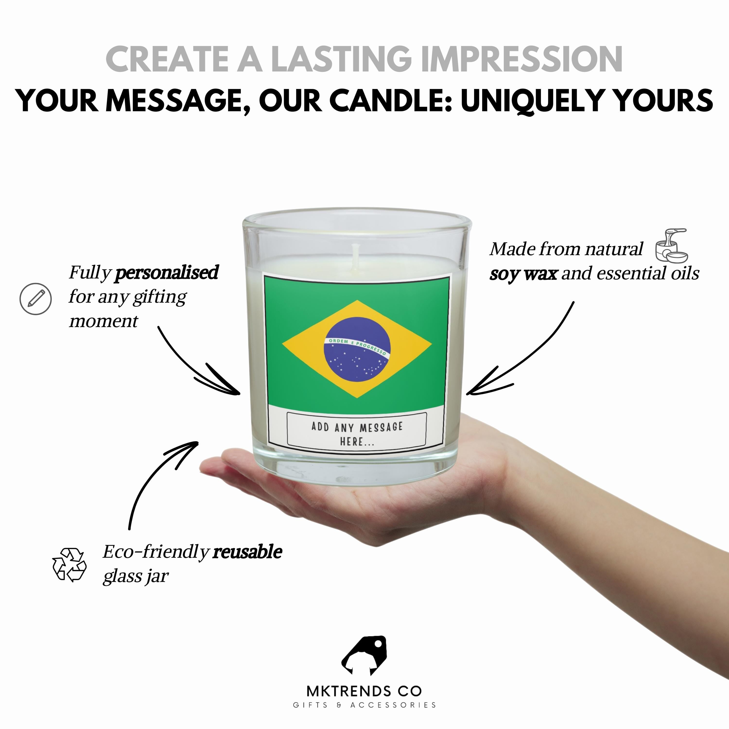 Brazil Personalised Candle | Flag of Brazil | Brazilian Flag Message | Custom Brazil Message Gift | Brazil Home Décor | Gift for Brazilian Etsy