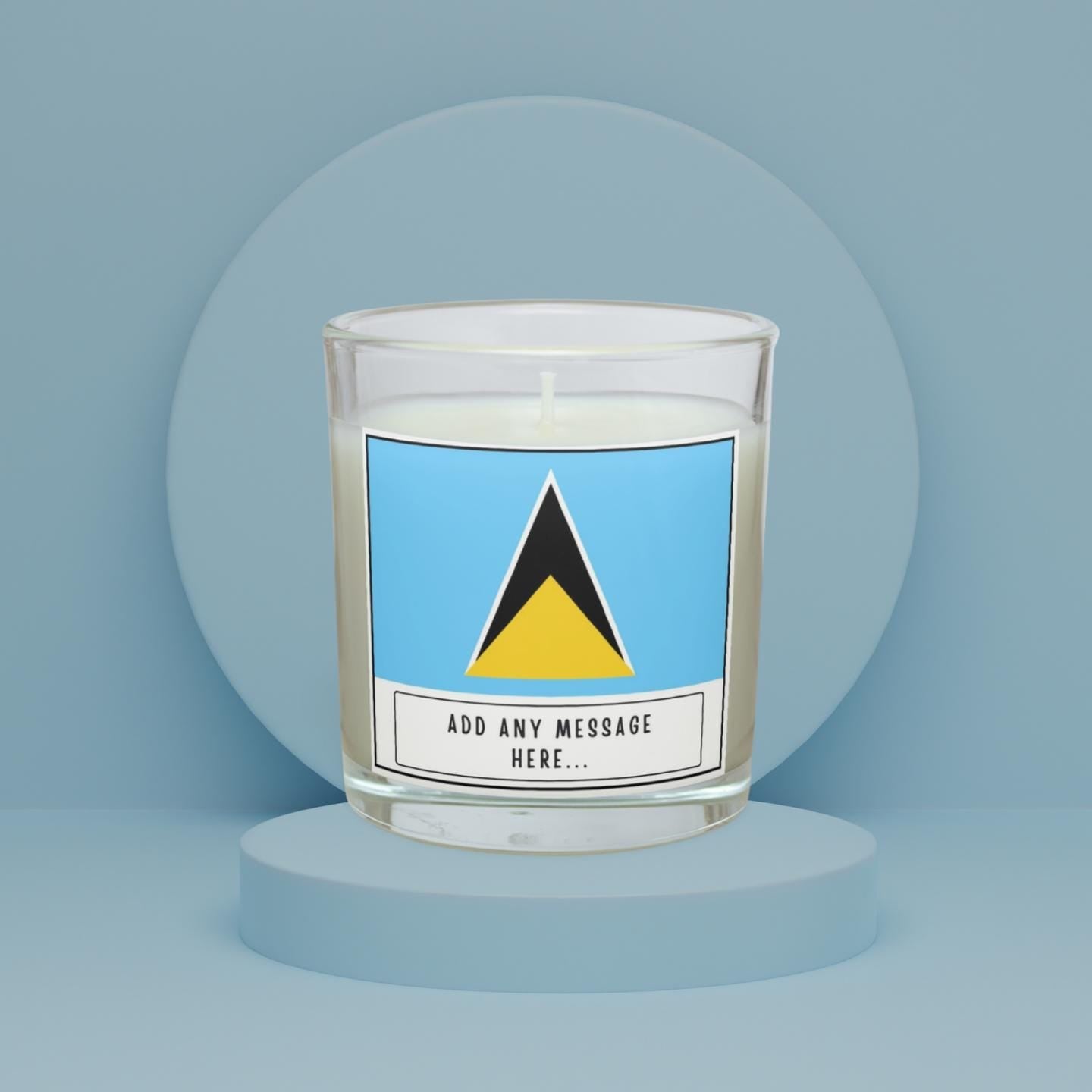 Saint Lucia Personalised Candle | Flag of Saint Lucia | Saint Lucian Flag Message Gift | Custom Message St Lucia Gift | Saint Lucian Candle Etsy