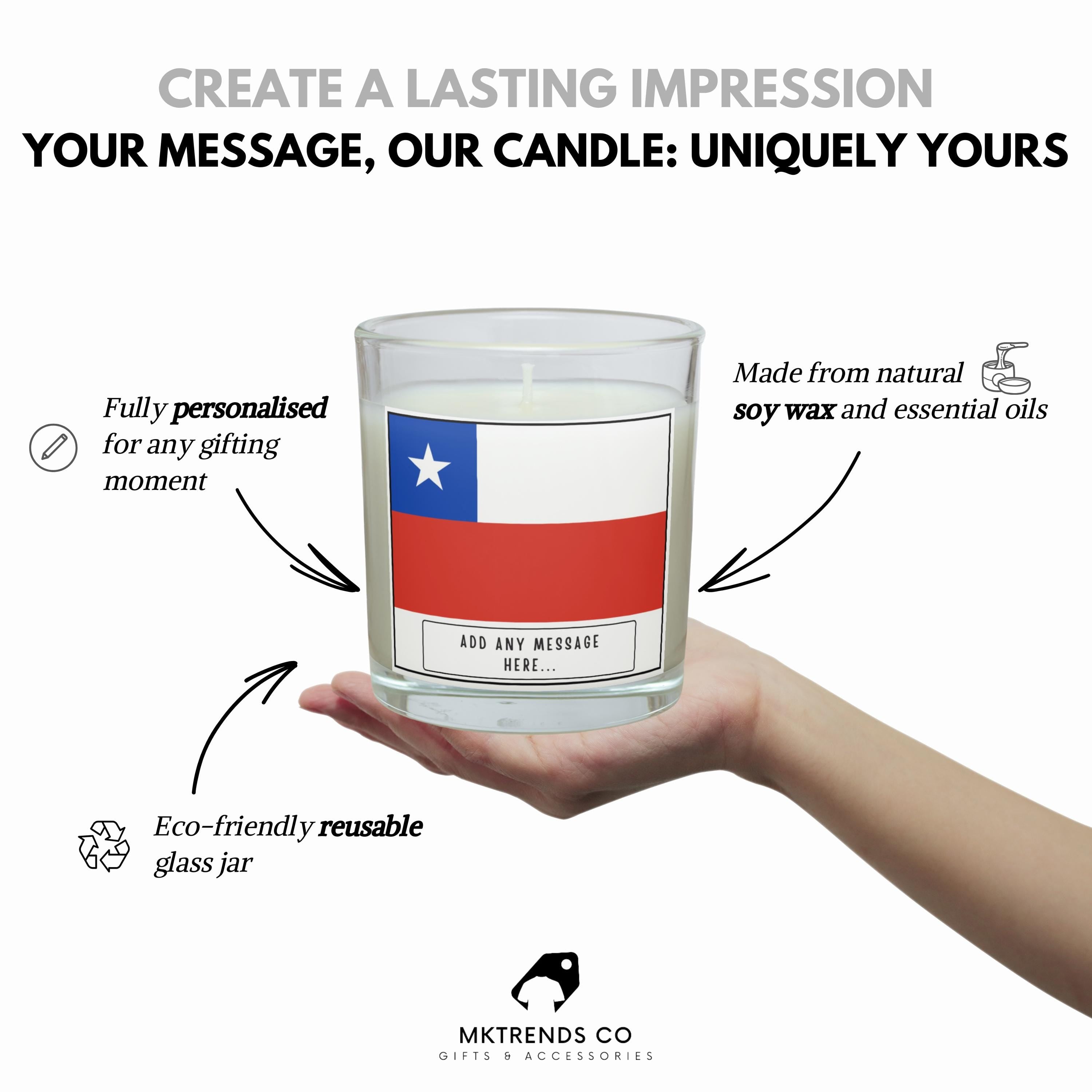 Chile Personalised Candle | Flag of Chile | Chilean Flag Gift | Custom Chilean Gift | Gift for Chilean | Chilean Home Décor | Chilean Gifts Etsy