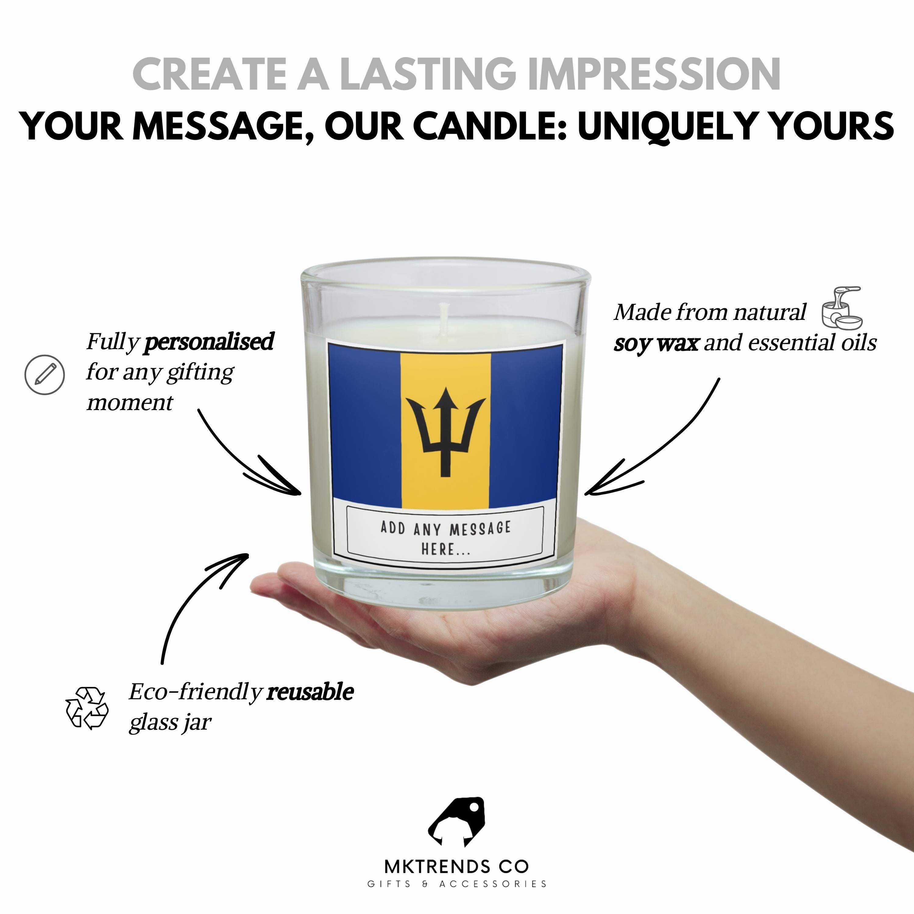 Barbados Personalised Candle | Flag of Barbados | Bajan Flag | Gift for Bajan | Bajan Home Décor | Custom Barbados Message Gift | Bajan Gift Etsy