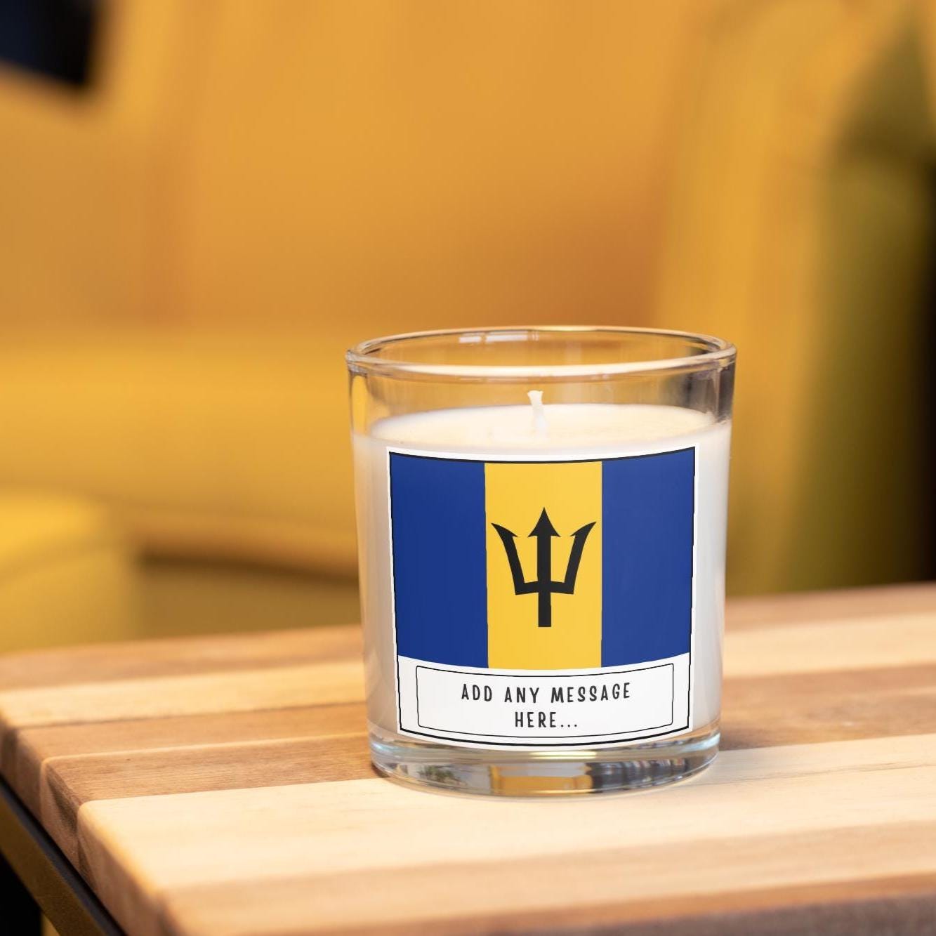 Barbados Personalised Candle | Flag of Barbados | Bajan Flag | Gift for Bajan | Bajan Home Décor | Custom Barbados Message Gift | Bajan Gift Etsy