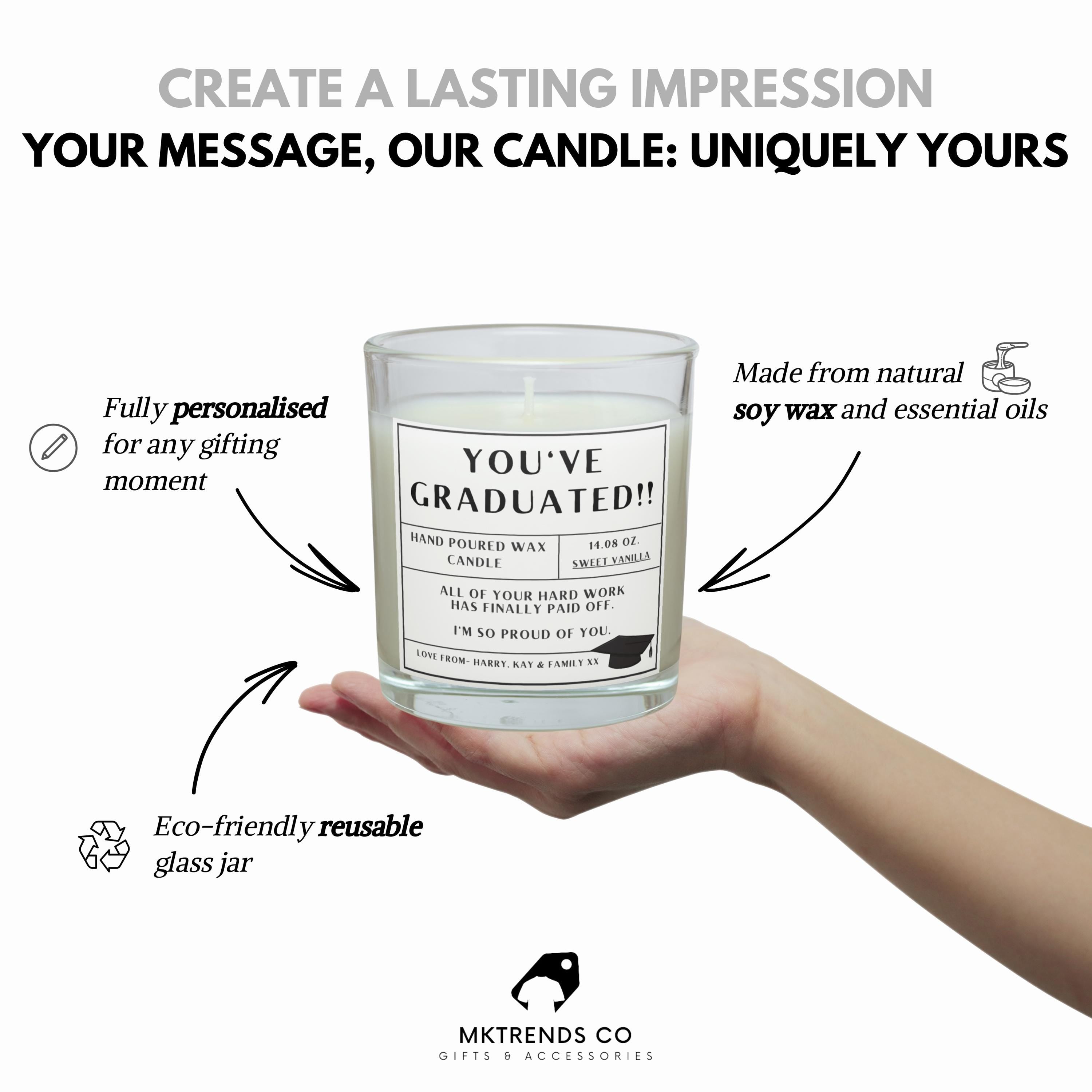 You've Graduated Personalised Candle | Graduation Gifts | Gifts for University Students | Congratulations Graduation Gift | Well Done Gifts Etsy