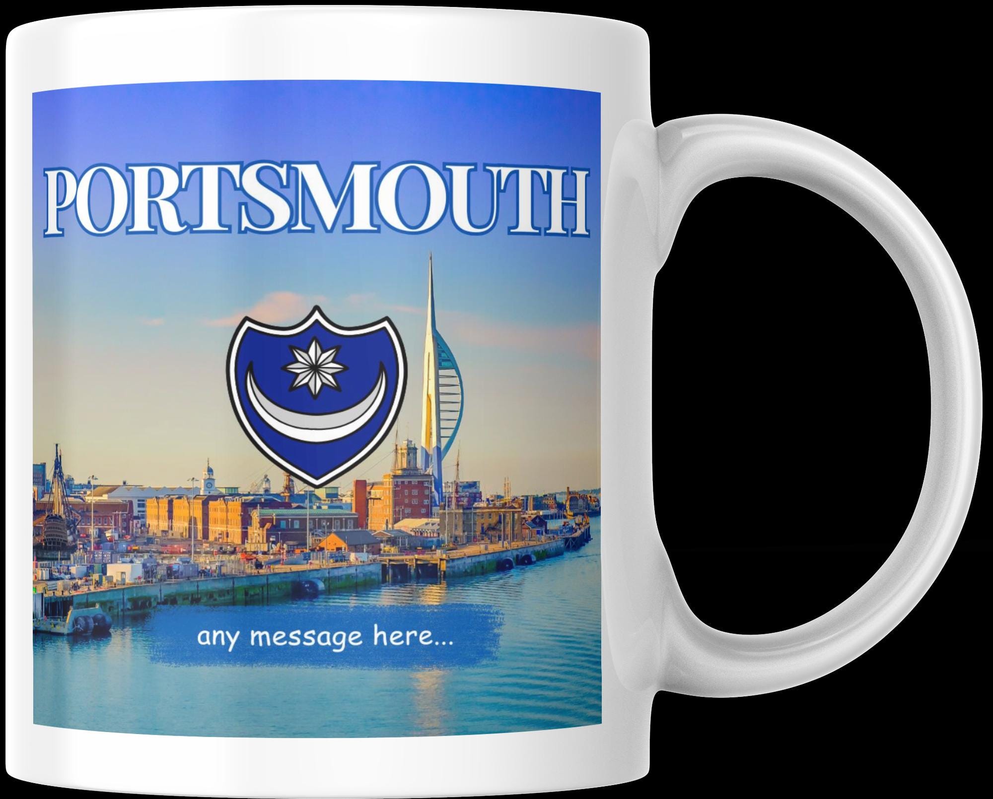 Personalised Portsmouth Mug | Portsmouth FC | Spinnaker Tower & Shield Emblem | Portsmouth Gift | Custom Message | UK Souvenir Gift Etsy