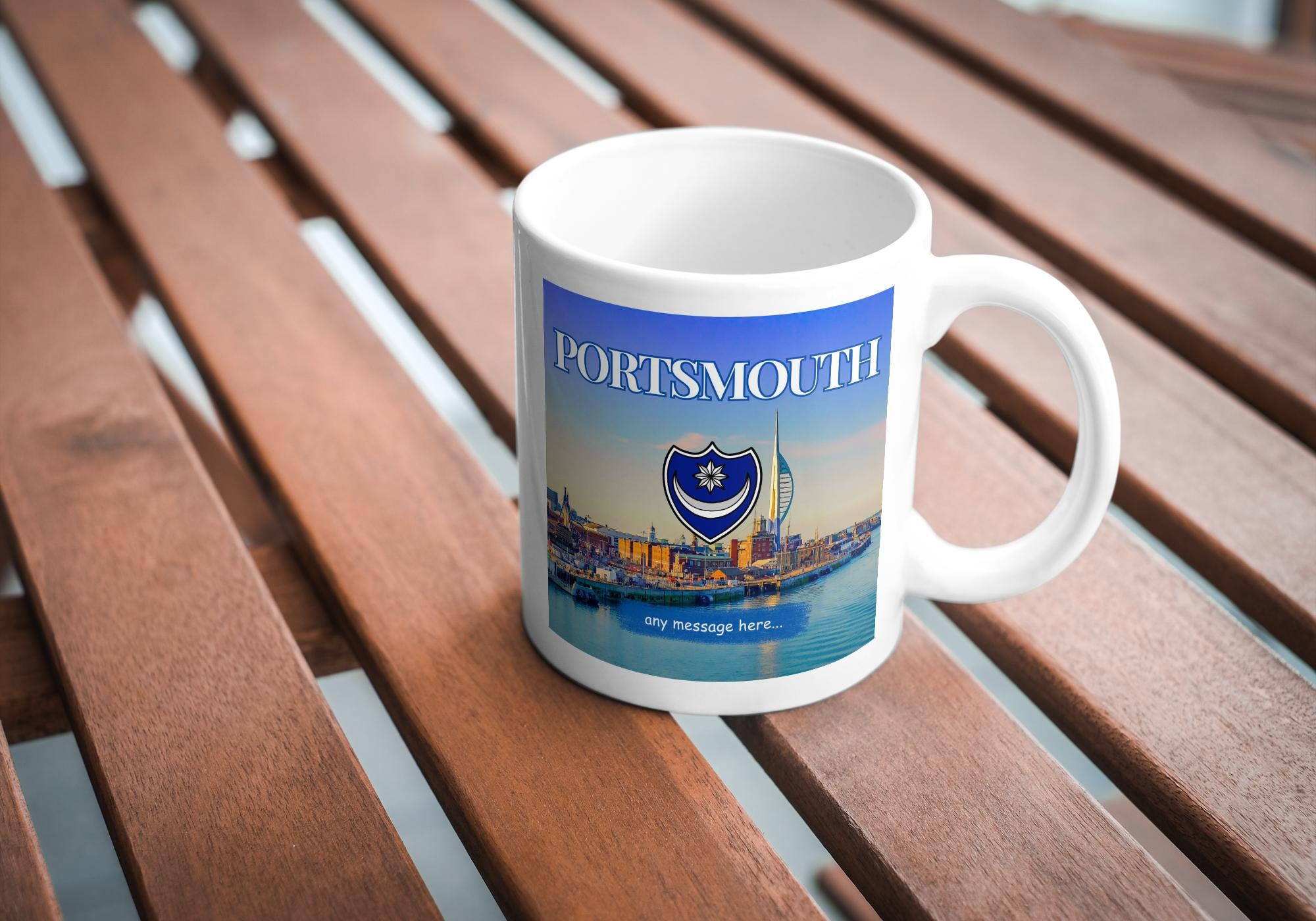 Personalised Portsmouth Mug | Portsmouth FC | Spinnaker Tower & Shield Emblem | Portsmouth Gift | Custom Message | UK Souvenir Gift Etsy