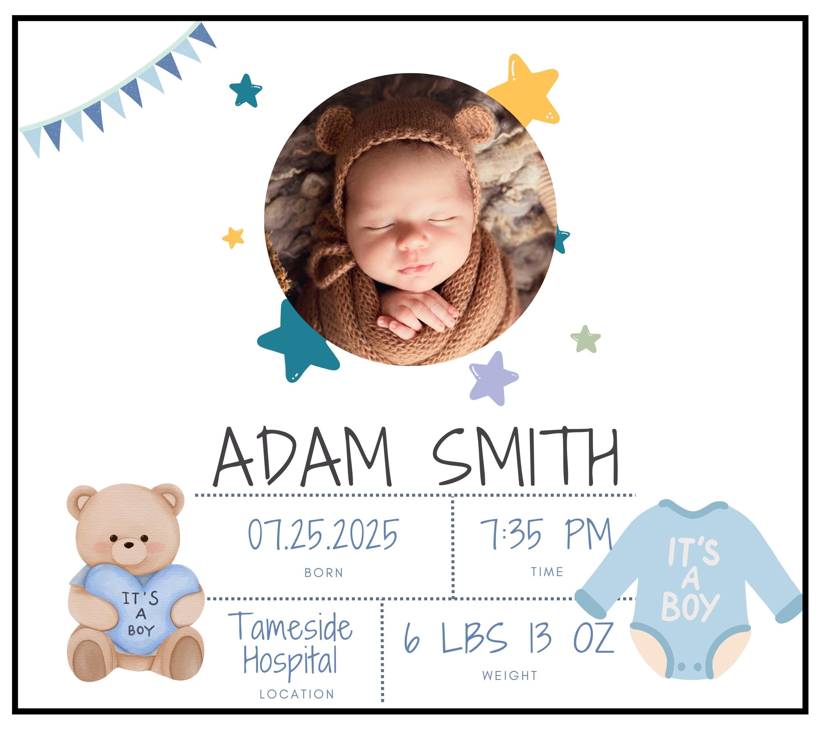 Newborn Baby Boy Photo Candle | Custom Baby Boy Birth Announcement | Baby Gifts for New Parents | New Grandparent Gifts | Baby Photo Message Etsy