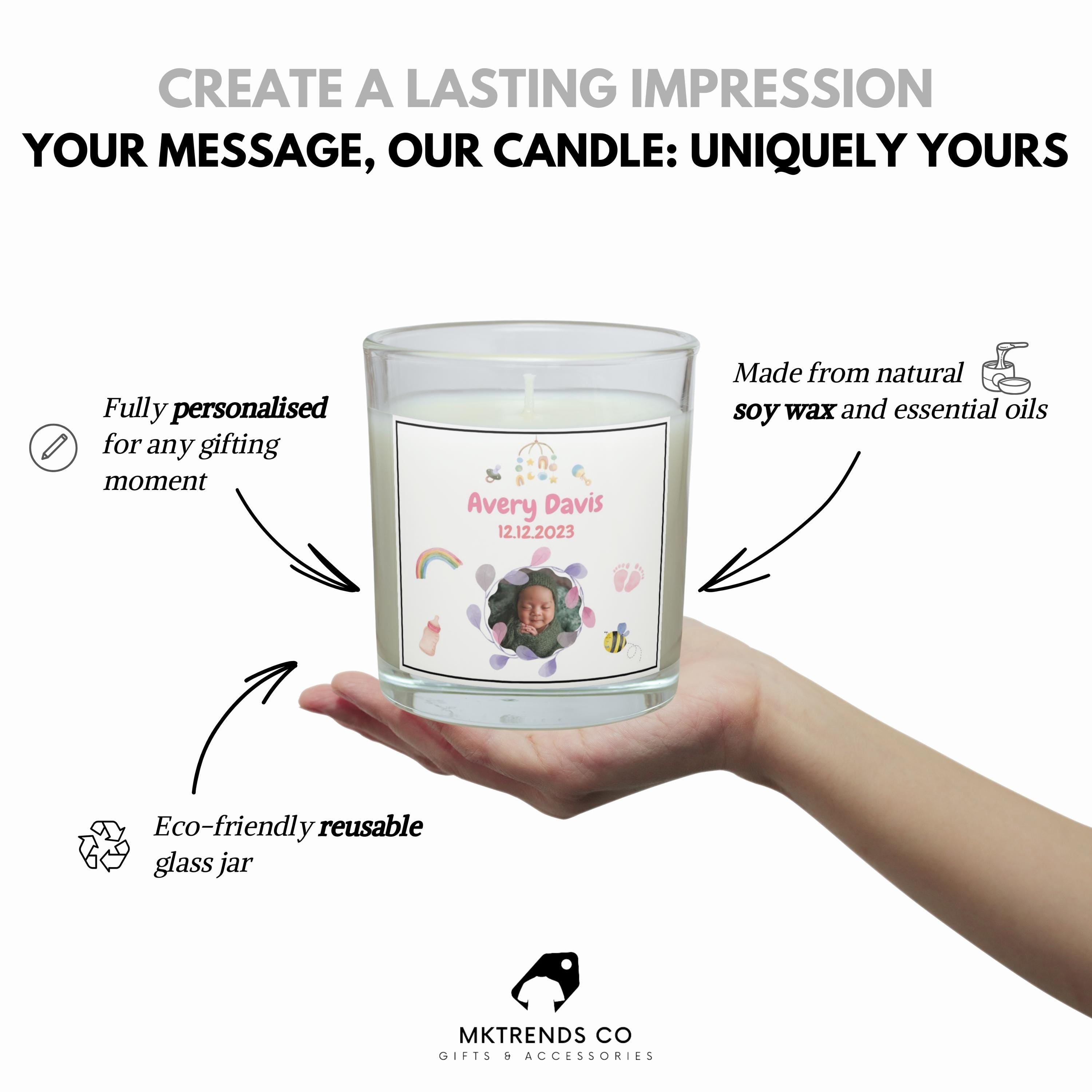 Newborn Photo Date Message Candle | Baby Girl Keepsake | Just Born Gifts | Gifts for New Parents | Baby Nursery Décor | Baby Announcement Etsy