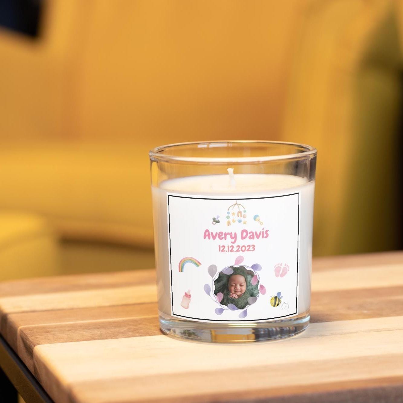 Newborn Photo Date Message Candle | Baby Girl Keepsake | Just Born Gifts | Gifts for New Parents | Baby Nursery Décor | Baby Announcement Etsy