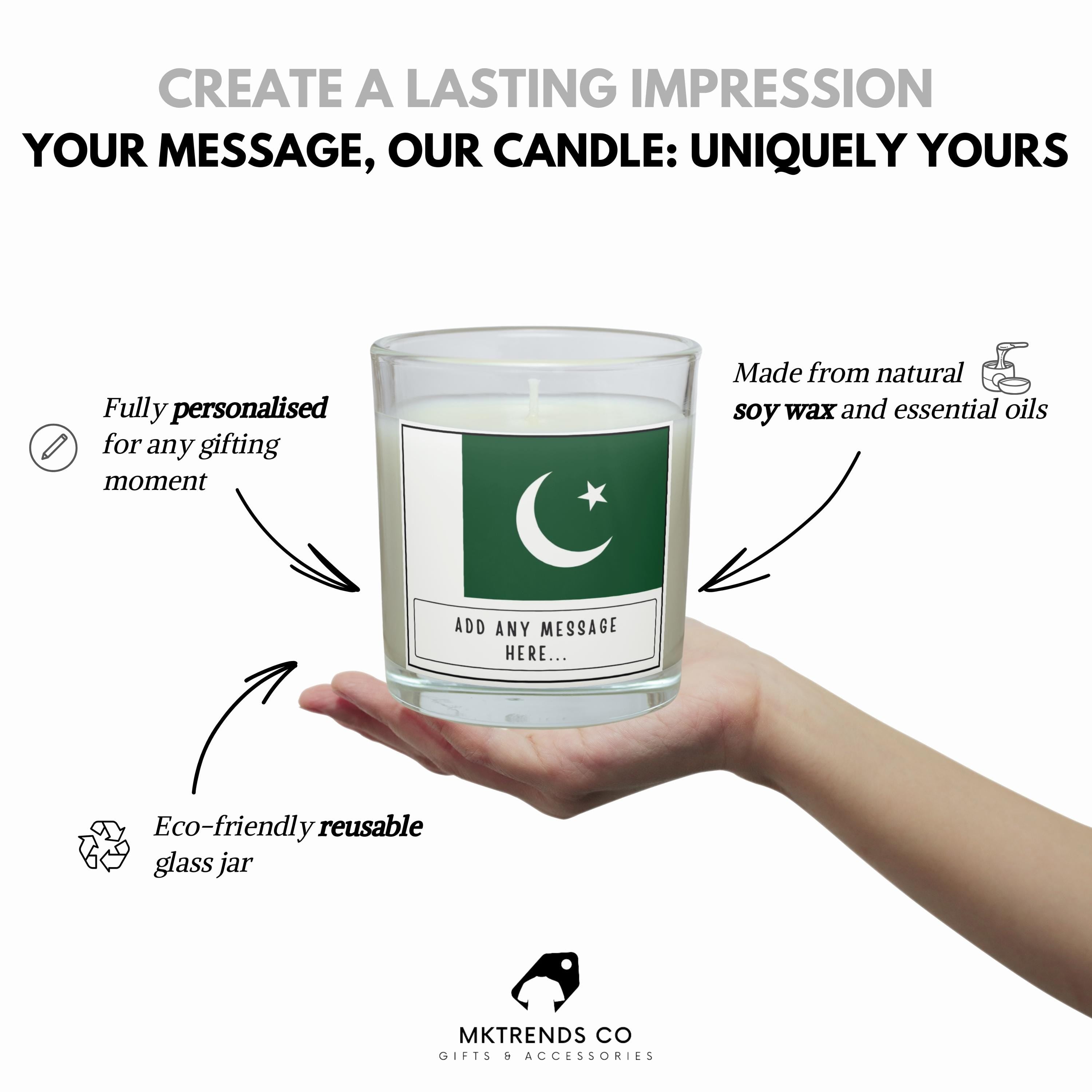 Pakistan Personalised Candle | Flag of Pakistan Gift | Eid Celebration Gift | Pakistani Family Gift | Pakistani Message Candle | Eid Candle Etsy