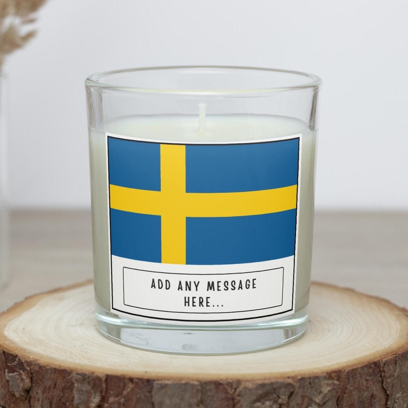 Sweden Personalised Candle | Flag of Sweden | Scandinavian Gift | Sweden Message Gift | Missing Sweden | Swedish Birthday | Sweden Message Etsy