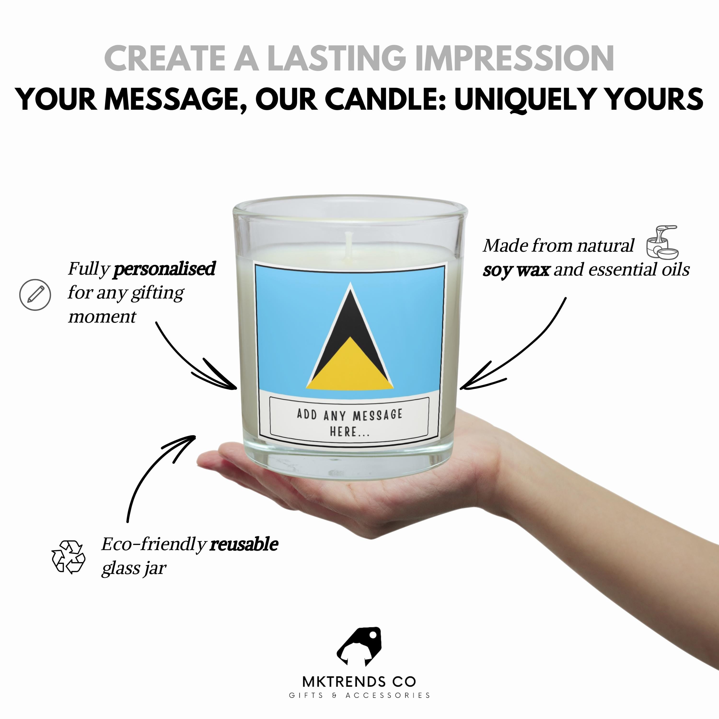 Saint Lucia Personalised Candle | Flag of Saint Lucia | Saint Lucian Flag Message Gift | Custom Message St Lucia Gift | Saint Lucian Candle Etsy