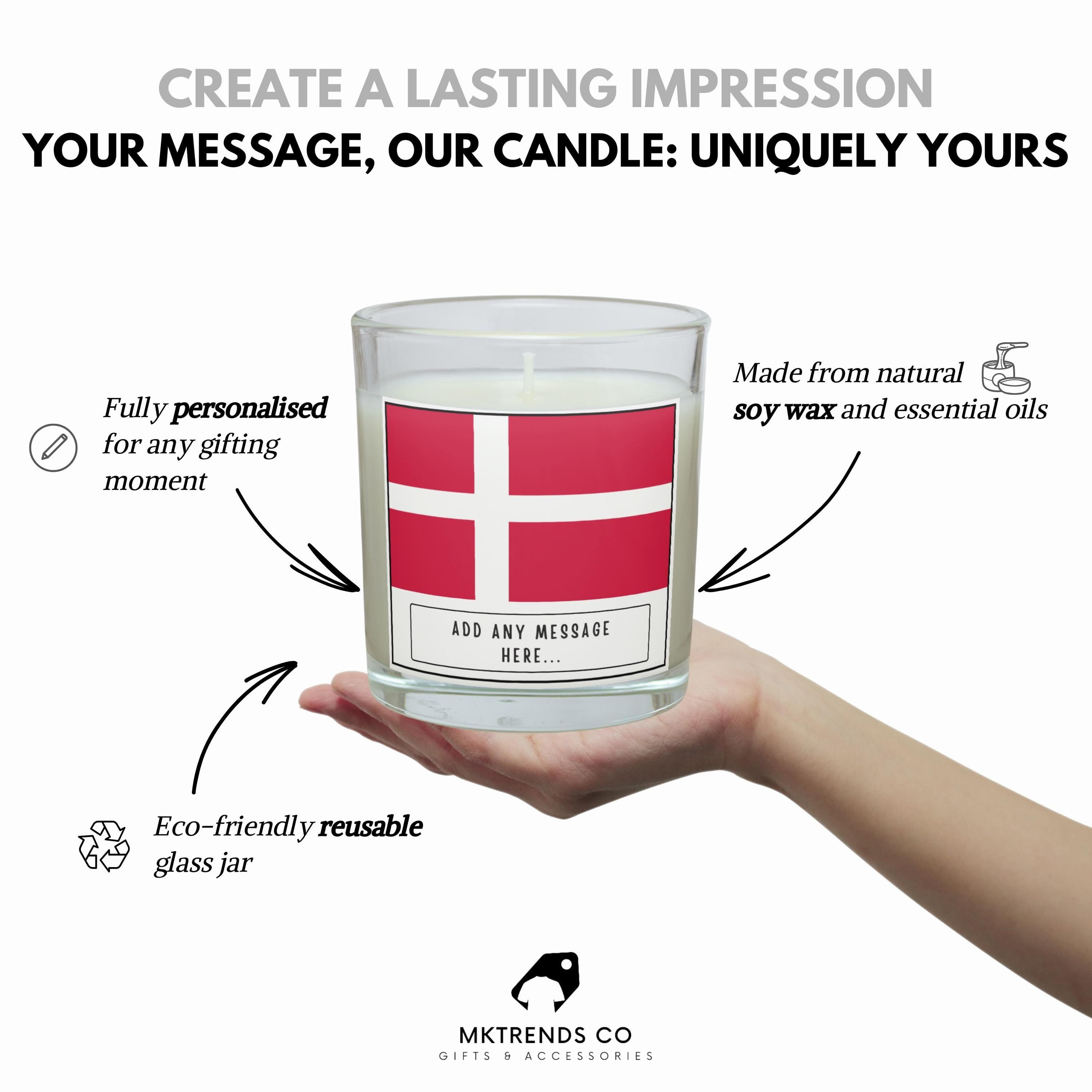 Denmark Personalised Candle | Flag of Denmark | Danish Flag Gift | Custom Message Danish Gift | Danish Home Décor | Danish Friend | Family Etsy
