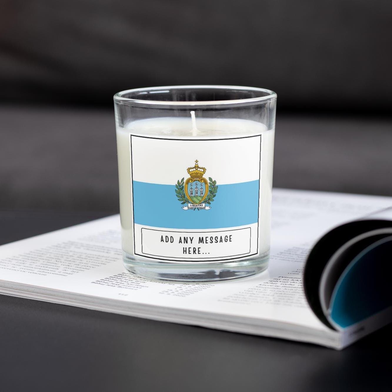 San Marino Personalised Candle | San Marino Flag | Flag of San Marino Gift | Custom San Marino Message | San Marino Home Decor | Sammarinese Etsy